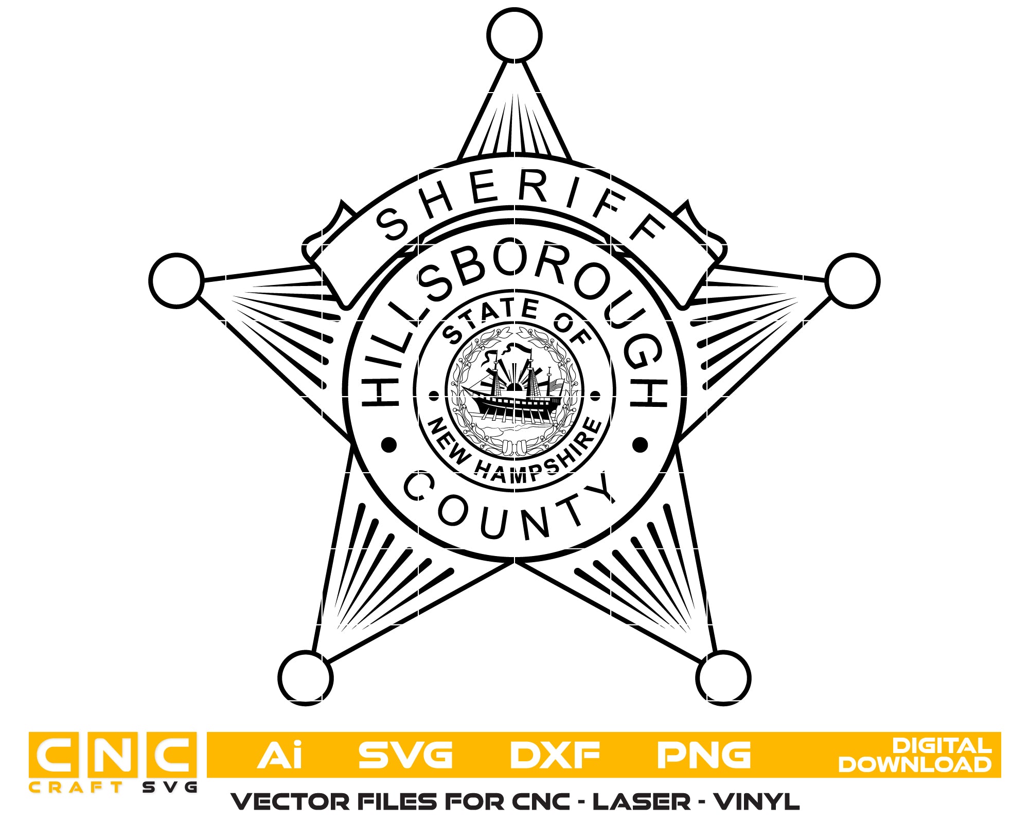 Hillsborough County Sheriff Badge SVG, New Hampshire Sheriff Badge Vector, Hillsborough County Law Enforcement Badge, Sheriff’s Office Badge SVG, Police Badge Vector