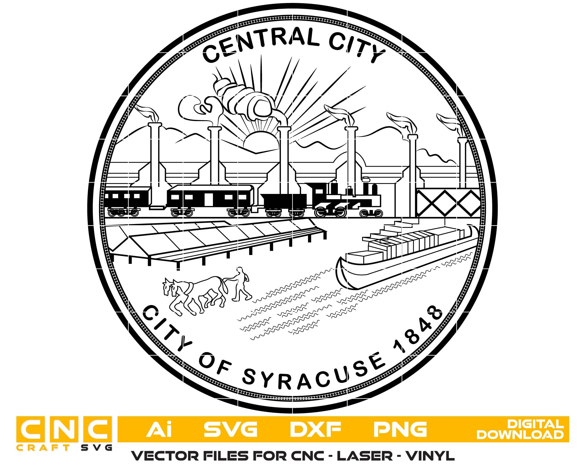 Historic Seal Of Syracuse SVG, Syracuse New York Vintage Seal, City Of Syracuse Historical Emblem, Syracuse NY Heritage Vector, Vintage City Seal SVG