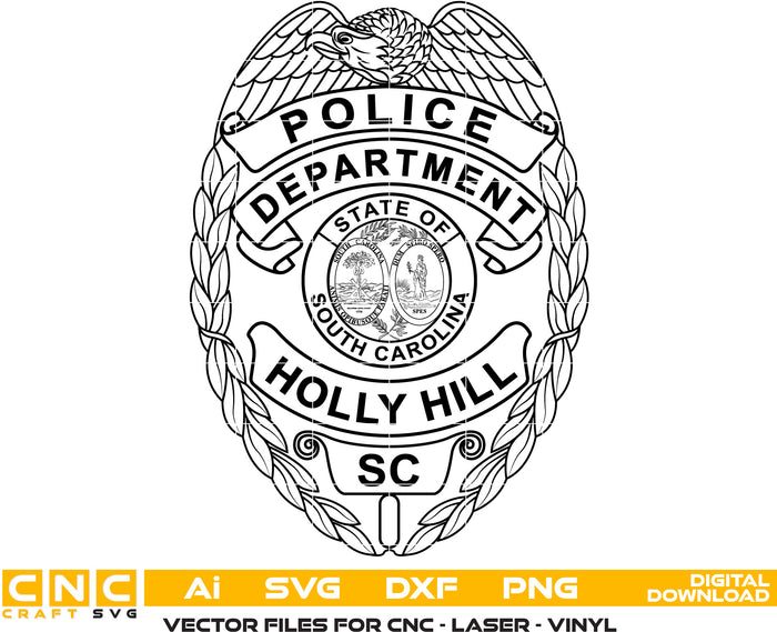 Holly Hill South Carolina Police Badge Vector Art,SVG, DXF, PNG ...