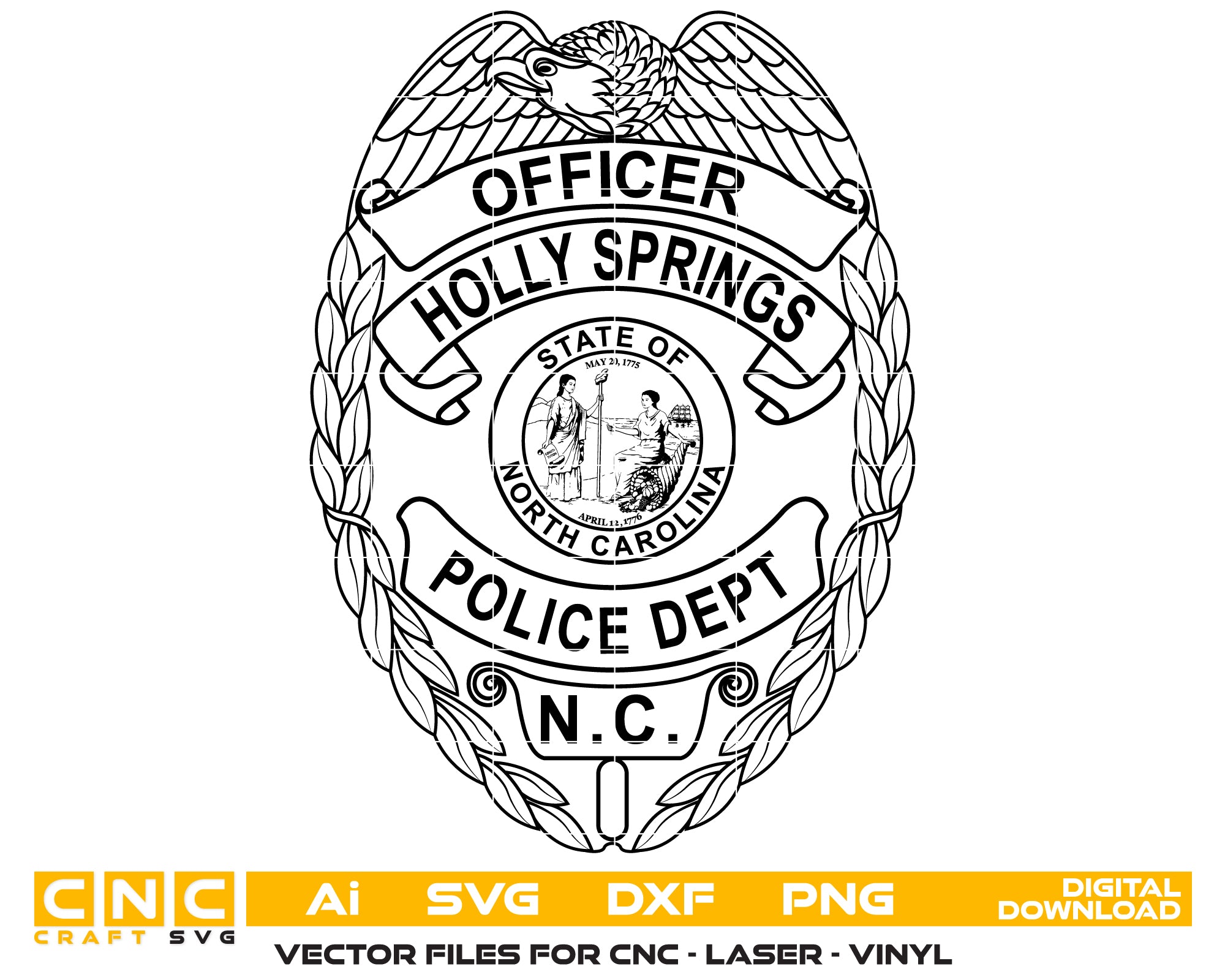 Holly Springs Police Officer Badge SVG, North Carolina Police Badge Vector, Holly Springs Police Department Badge, Law Enforcement Badge SVG, Police Officer Badge Vector
