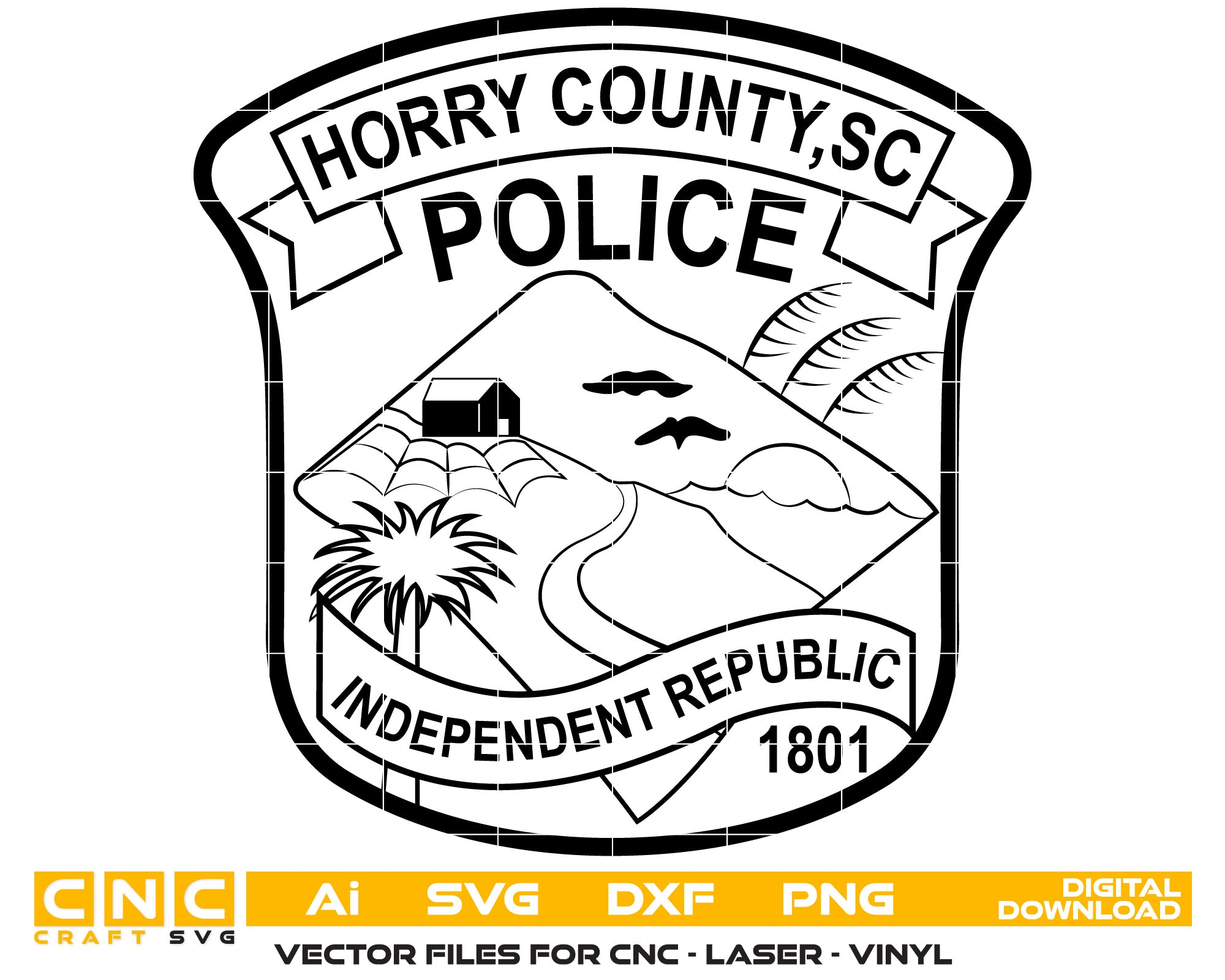 Horry County Police Badge Vector art Svg, Dxf, Jpg, Png, and Ai files For laser engraving, woodworking, acrylic painting, and all printing machines.