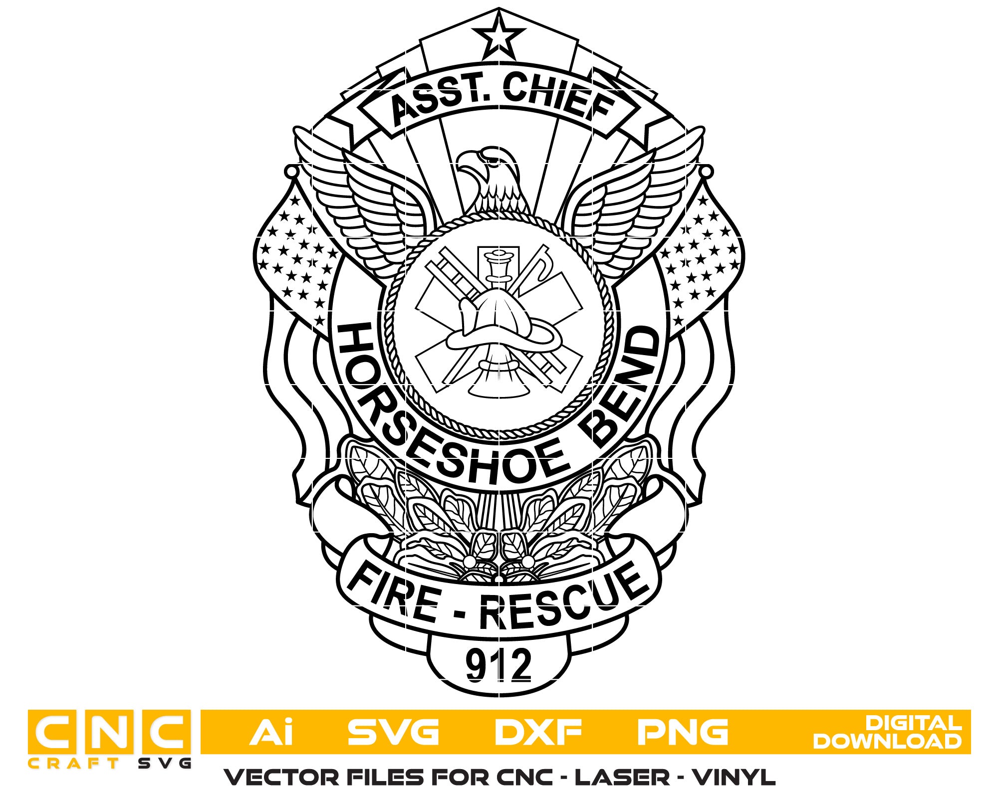 Horseshoe Bend Fire Rescue Vector art Svg, Dxf, Jpg, Png, and Ai files For laser engraving, woodworking, acrylic painting, and all printing machines.