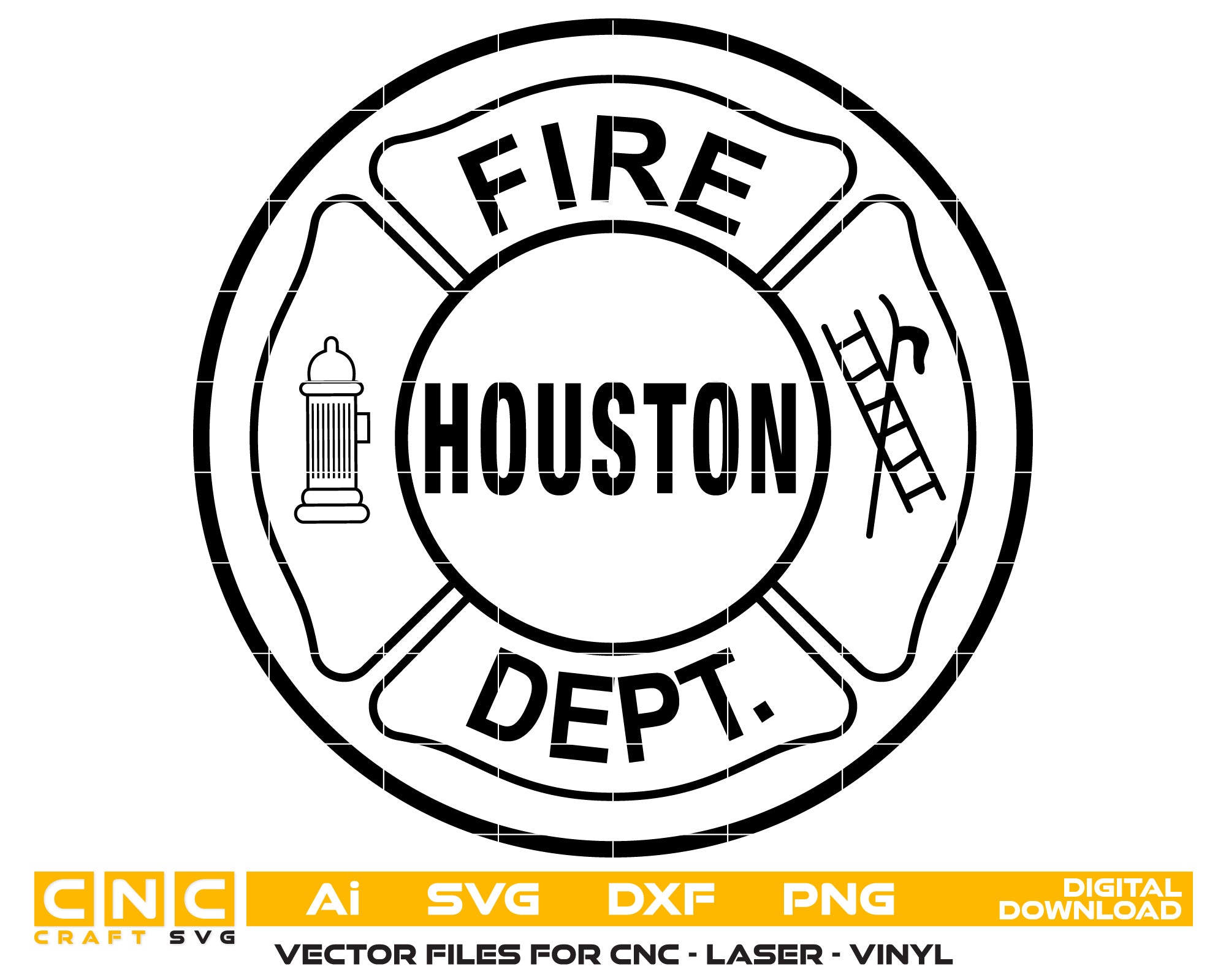 Houston Fire Dept Logo Vector art Svg, Dxf, Jpg, Png, and Ai files For laser engraving, woodworking, acrylic painting, and all printing machines.