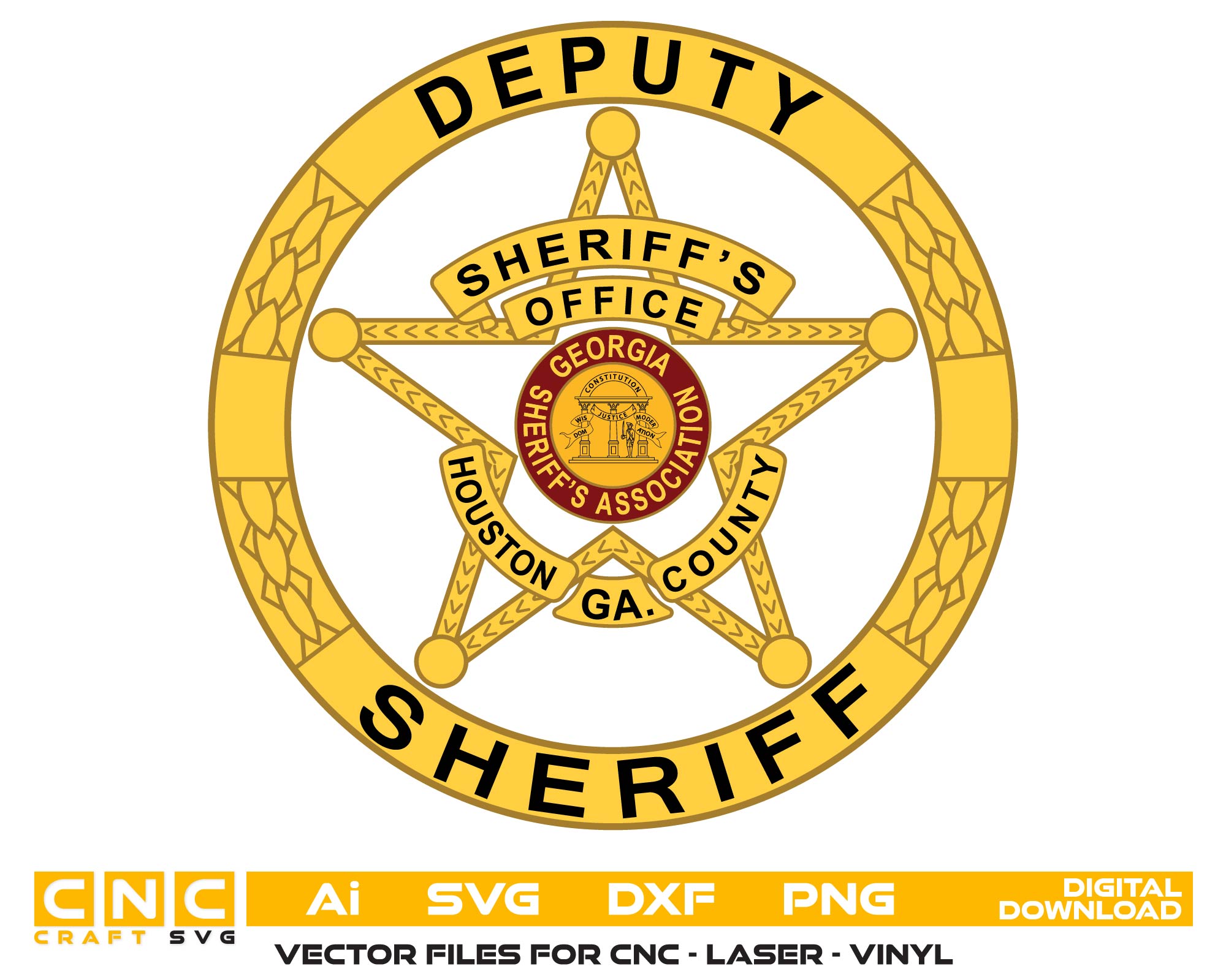Houston County Deputy Sheriff Badge SVG, Sheriff Badge Color Vector, Deputy Sheriff Logo SVG, Law Enforcement Badge Color File, Police Badge Printing Vector, Engraving Badge Design