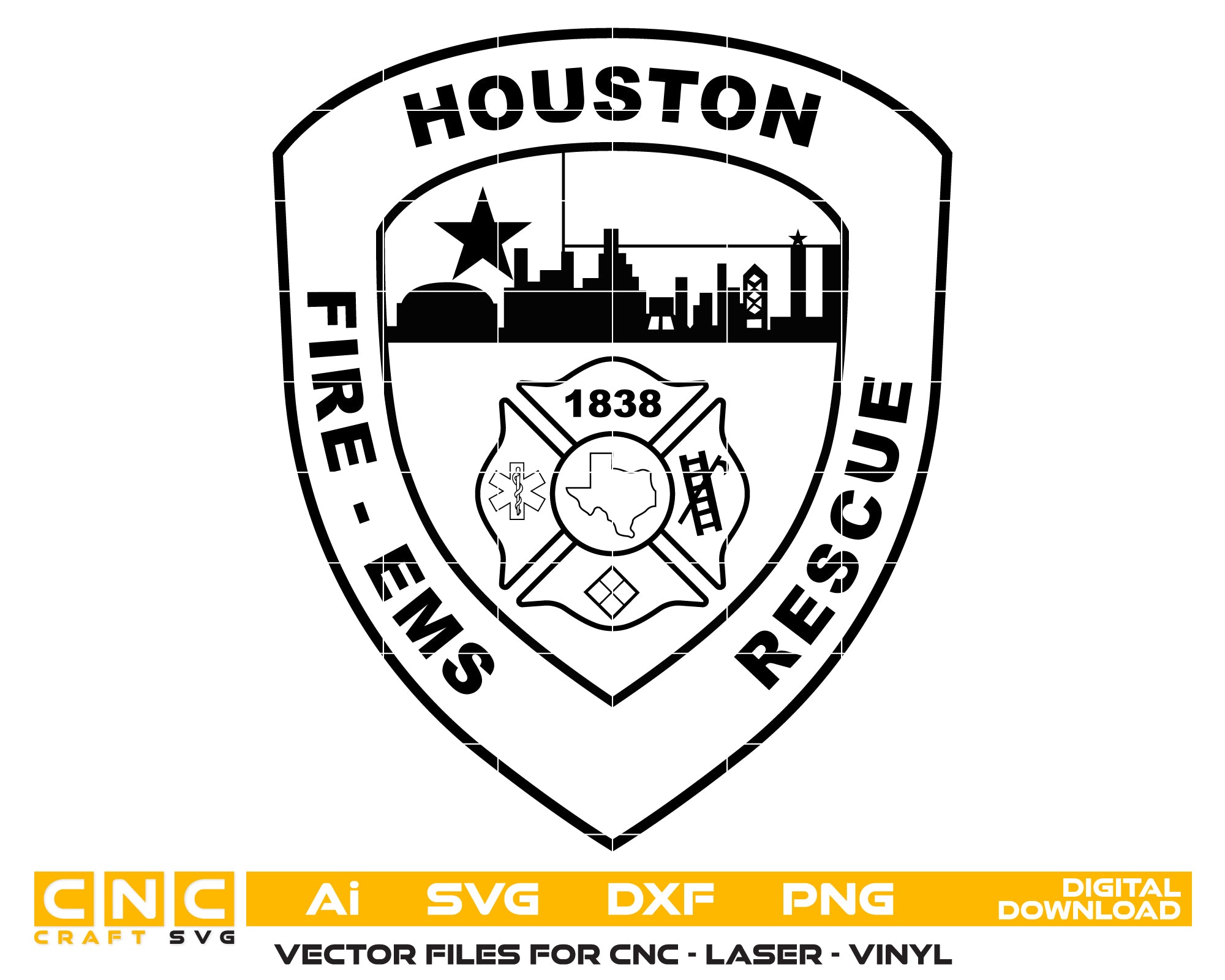 Houston Fire Department Patch SVG, HFD Firefighter Emblem Vector, Houston Fire Patch Design, Fire Department Logo SVG, Firefighter Badge Patch Vector File