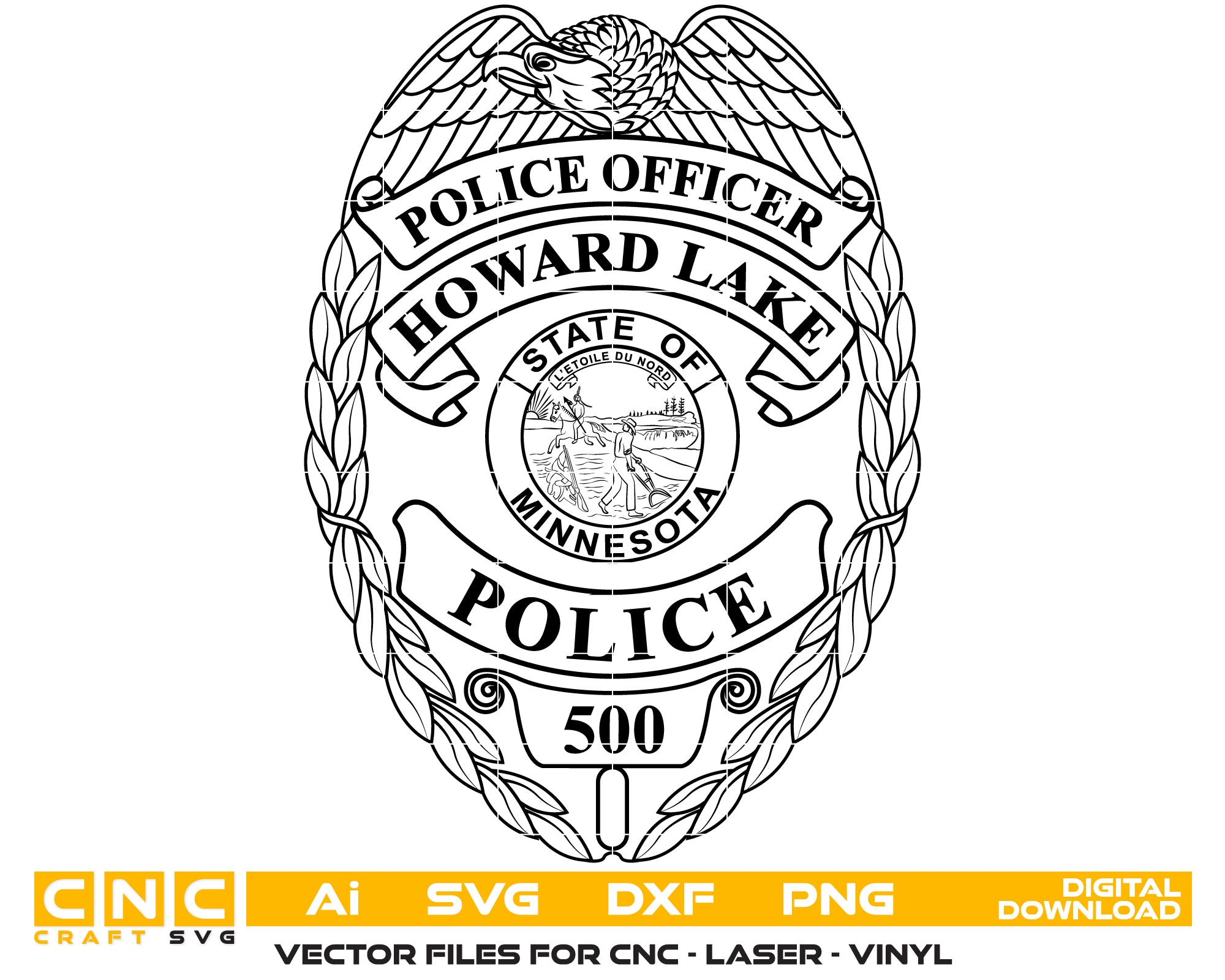 Howard Lake Police Officer Badge Vector art Svg, Dxf, Jpg, Png, and Ai files For laser engraving, woodworking, acrylic painting, and all printing machines.