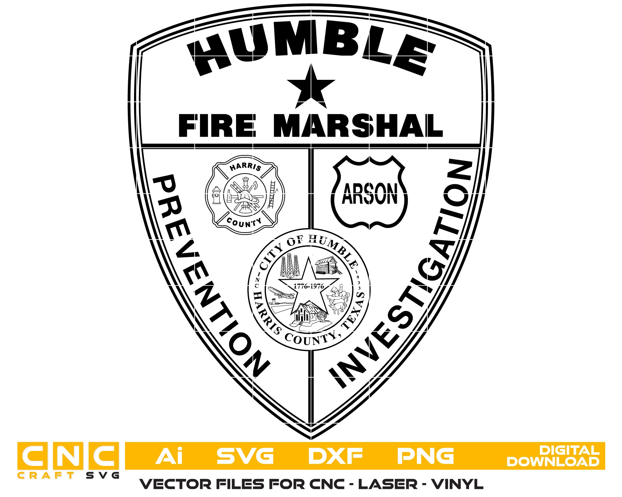 Humble Fire Marshal Badge Vector art Svg, Dxf, Jpg, Png, and Ai files For laser engraving, woodworking, acrylic painting, and all printing machines.