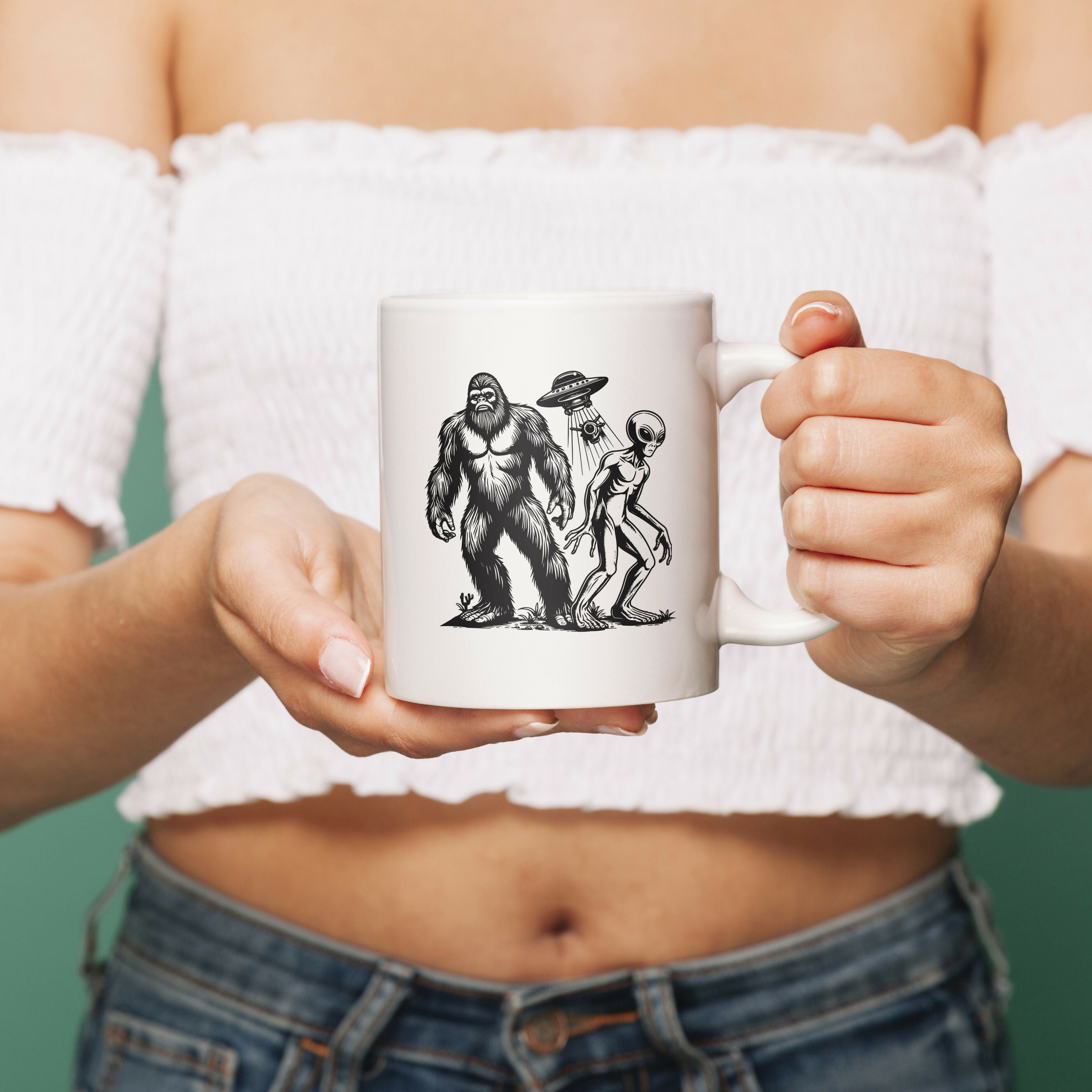 Bigfoot and alien Svg Mug Design 