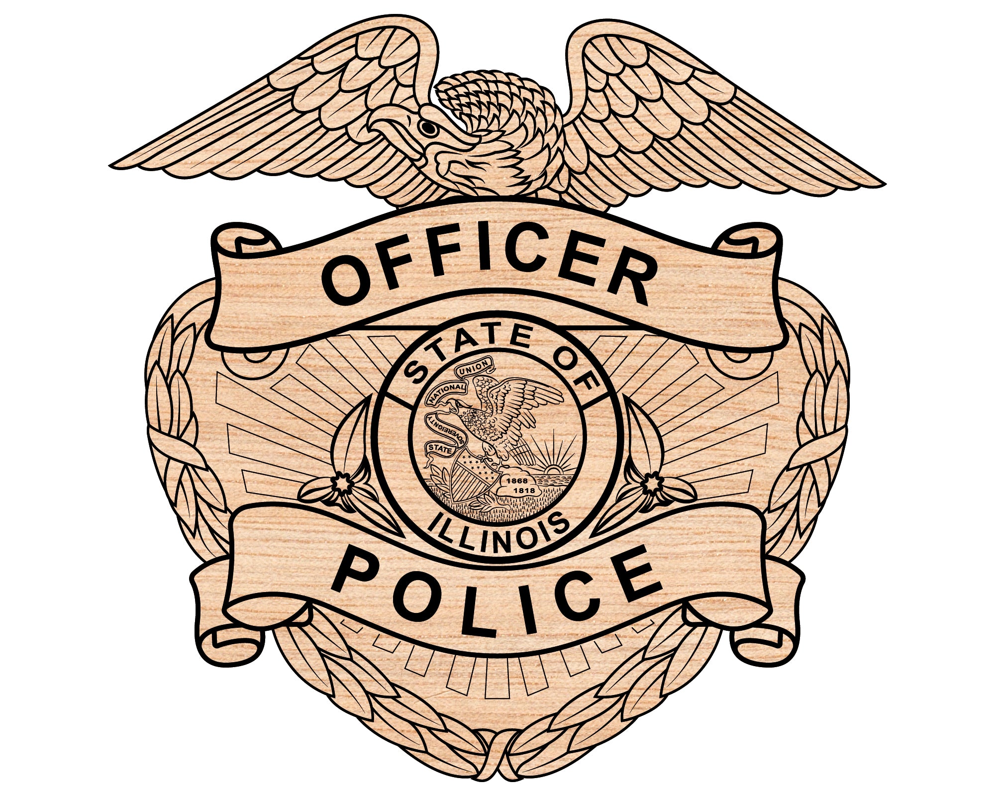 Illinois Police Officer Badge SVG vector design featuring detailed law enforcement emblem for CNC, laser engraving, and digital artwork.