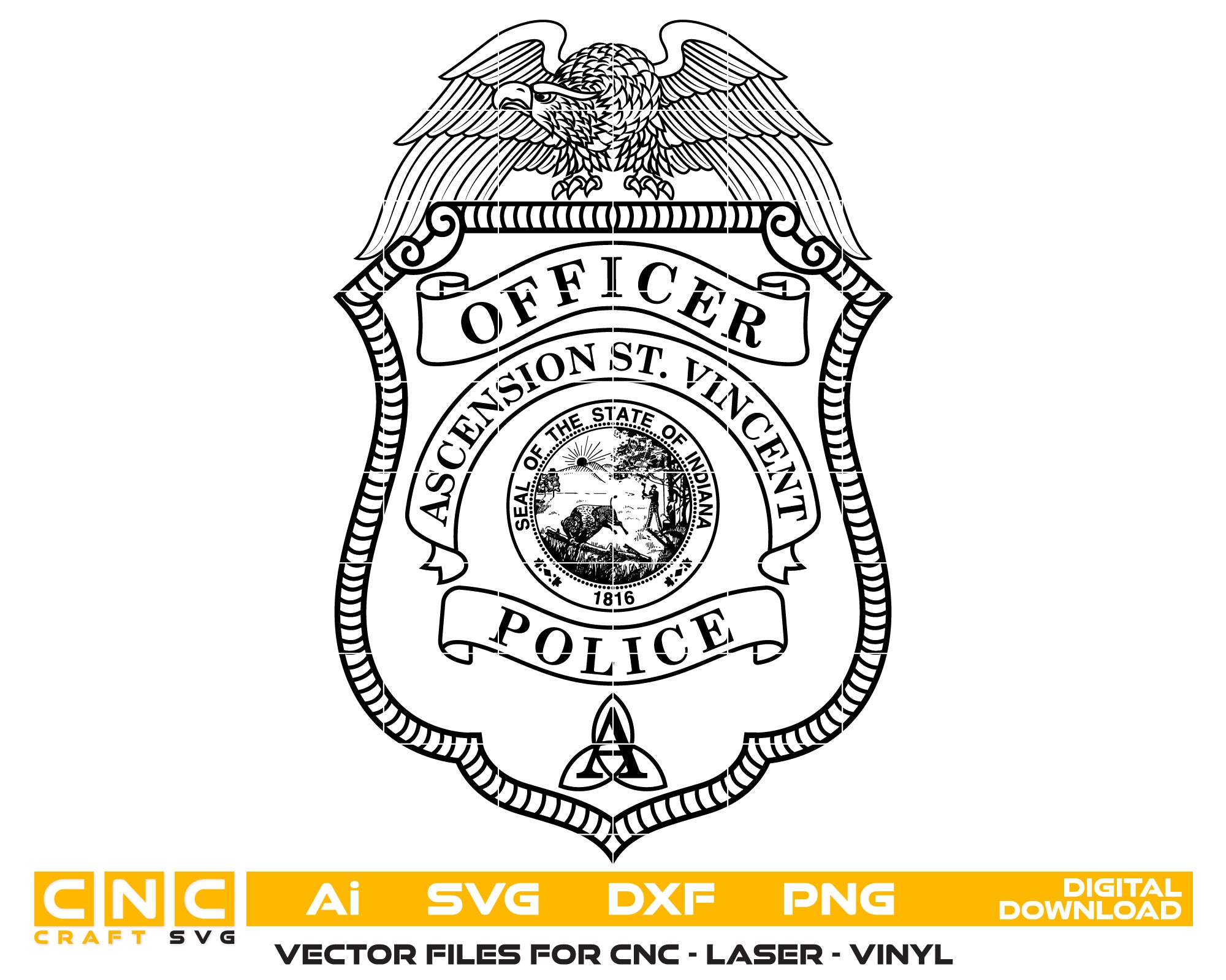 Indiana Police Officer Badge Vector Art, Ai,SVG, DXF, PNG, Digital Fil