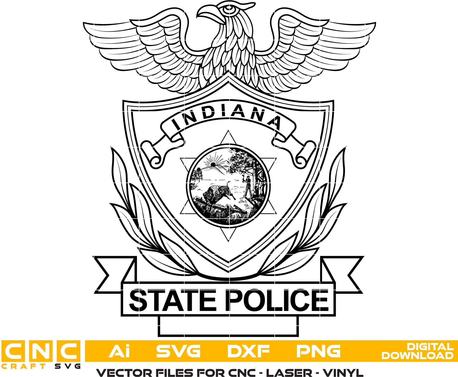 Indiana State Police Badge Vector Art | Laser Engraving Woodworking