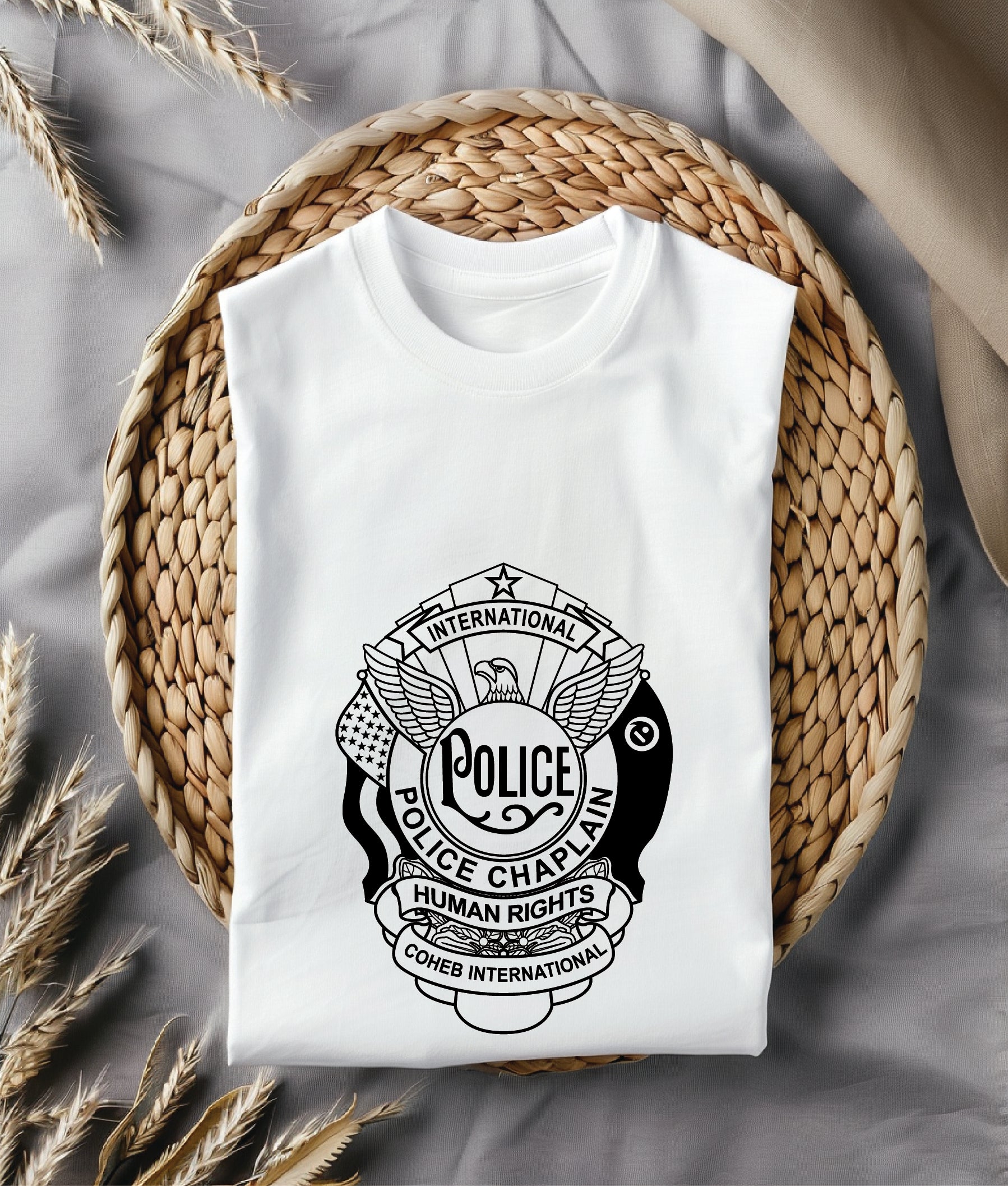 International Police Chaplain Human Rights Agency Badge SVG digital download, law enforcement emblem vector design for Cricut, Silhouette, CNC, engraving, and chaplain crafts.