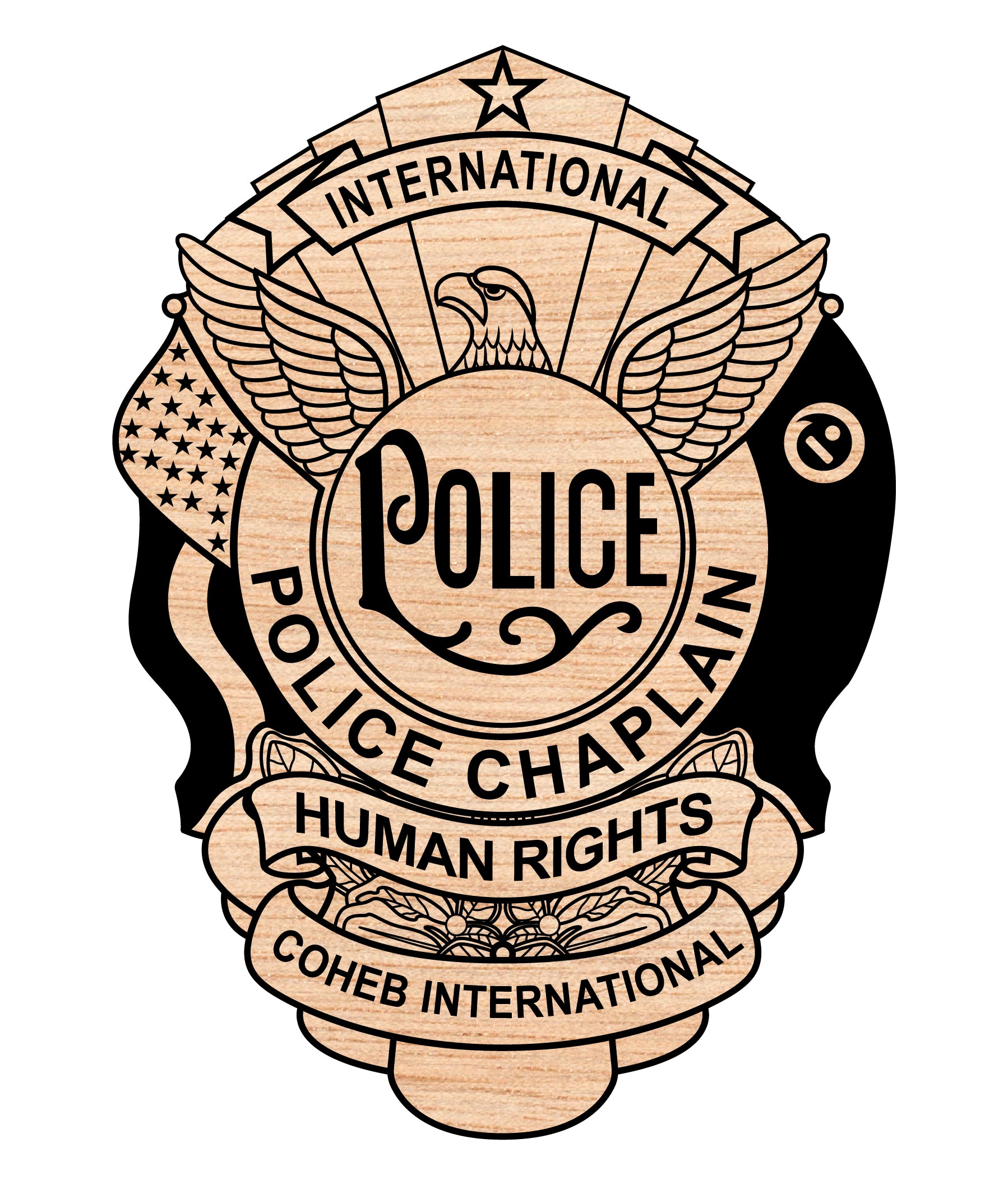 International Police Chaplain Human Rights Agency Badge SVG digital download, law enforcement emblem vector design for Cricut, Silhouette, CNC, engraving, and chaplain crafts.