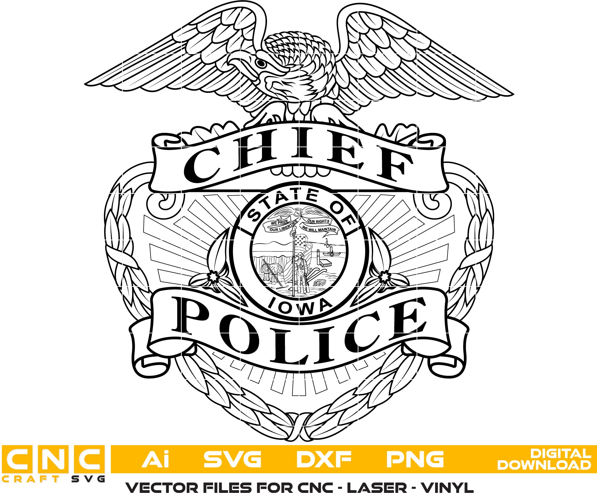 Iowa Police Chief Badge Vector Art - SVG, DXF, PNG, Ai Files