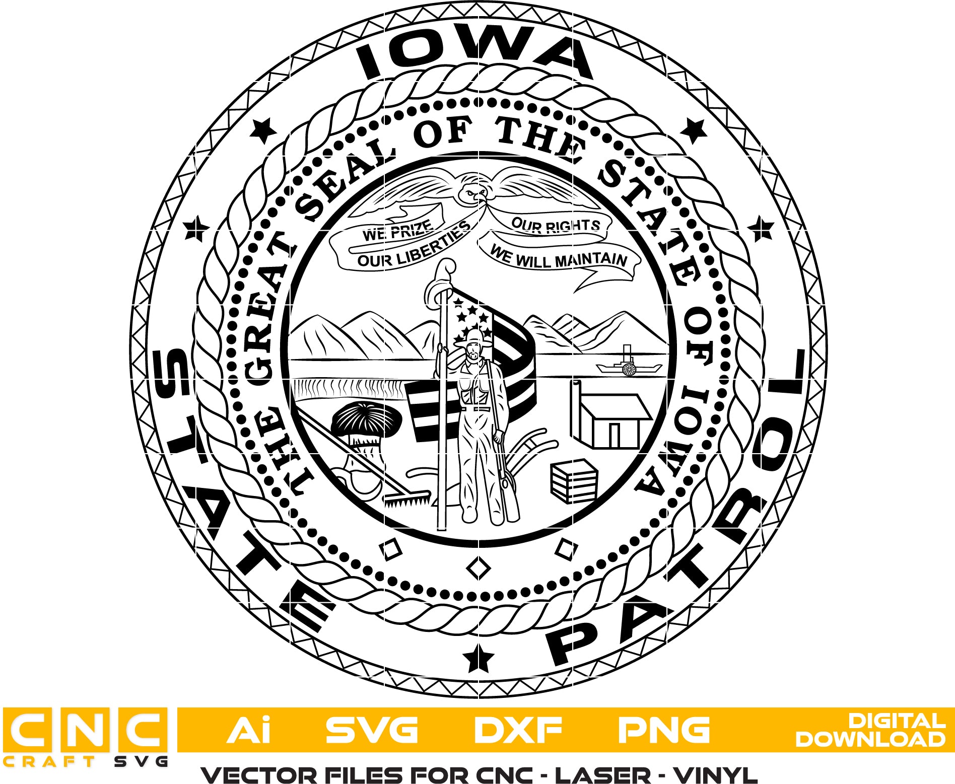 Iowa State Patrol Badge Vector Art - Laser Engraving SVG Files