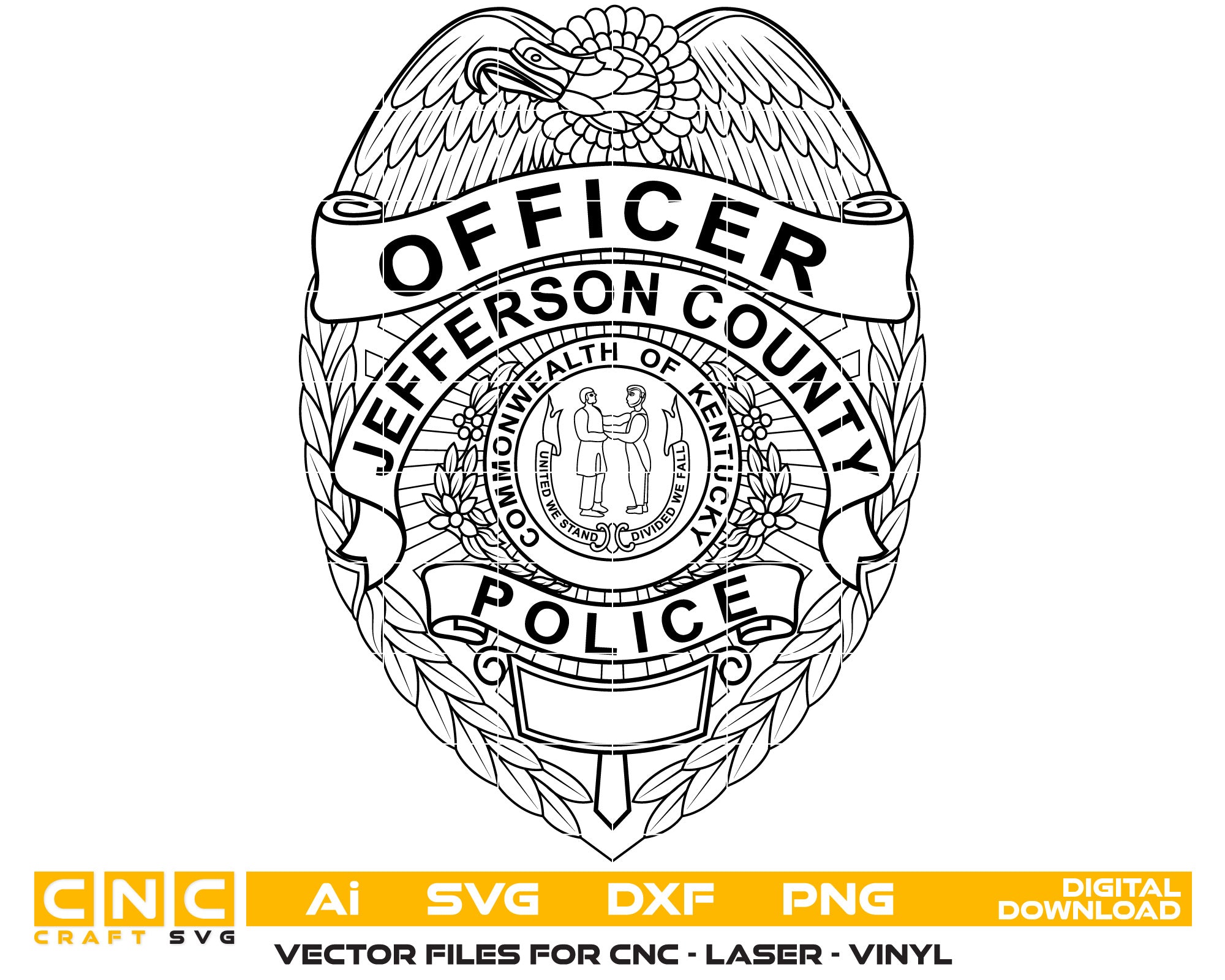 Jefferson County Police Officer Badge Vector Art, Ai,SVG, DXF, PNG, Digital Files