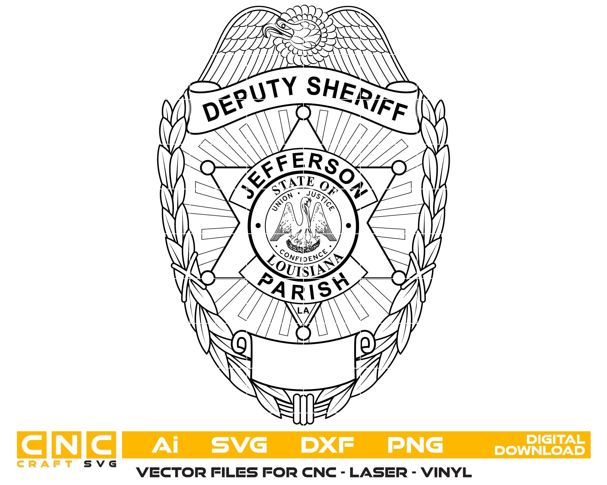 Jefferson Parish Deputy Sheriff Badge SVG, Louisiana Sheriff Badge Vector, Jefferson Parish Law Enforcement SVG, Louisiana Deputy Emblem, Sheriff Badge Design