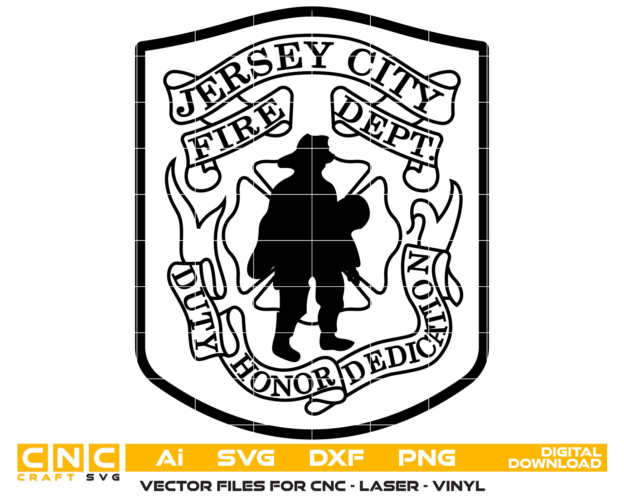 Jersey City Fire Department Badge Vector Art, Ai,SVG, DXF, PNG, Digital Files for Laser Engraving, Woodworking & Printing