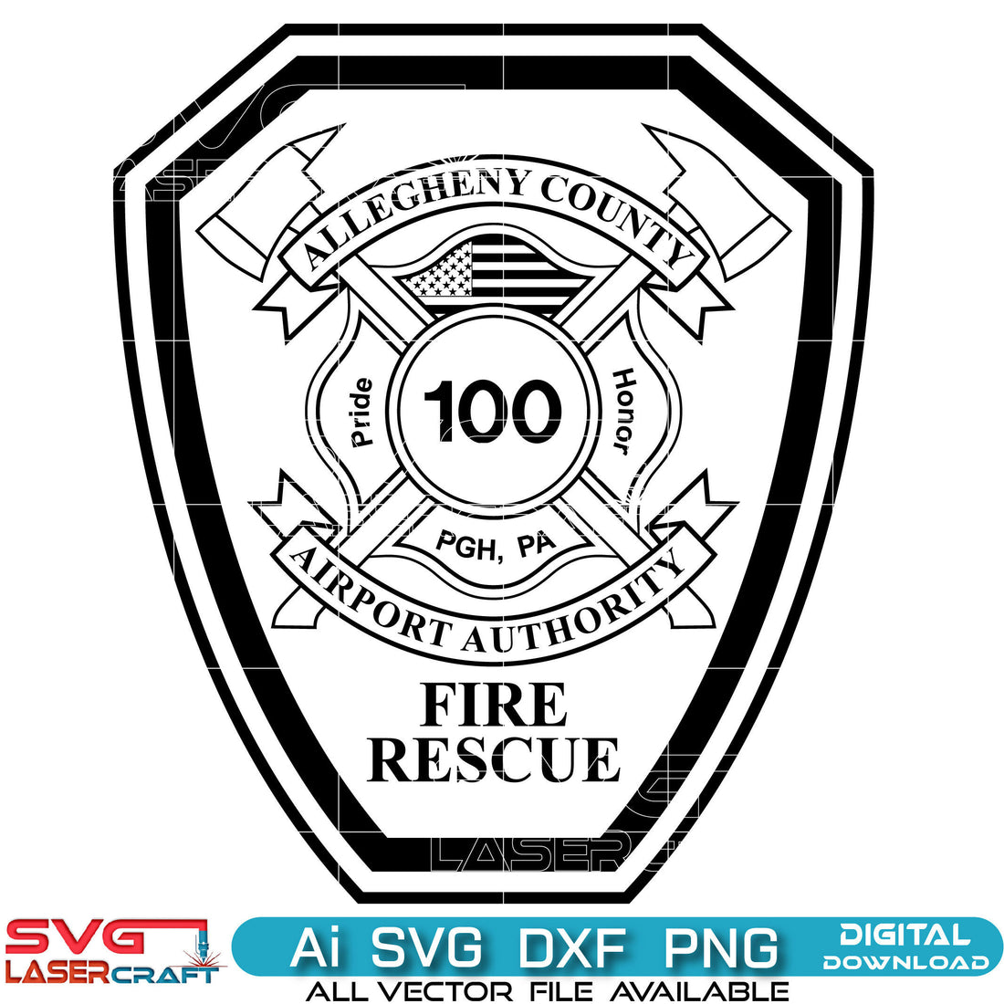 Allegheny County Fire Rescue Badge Vector Art