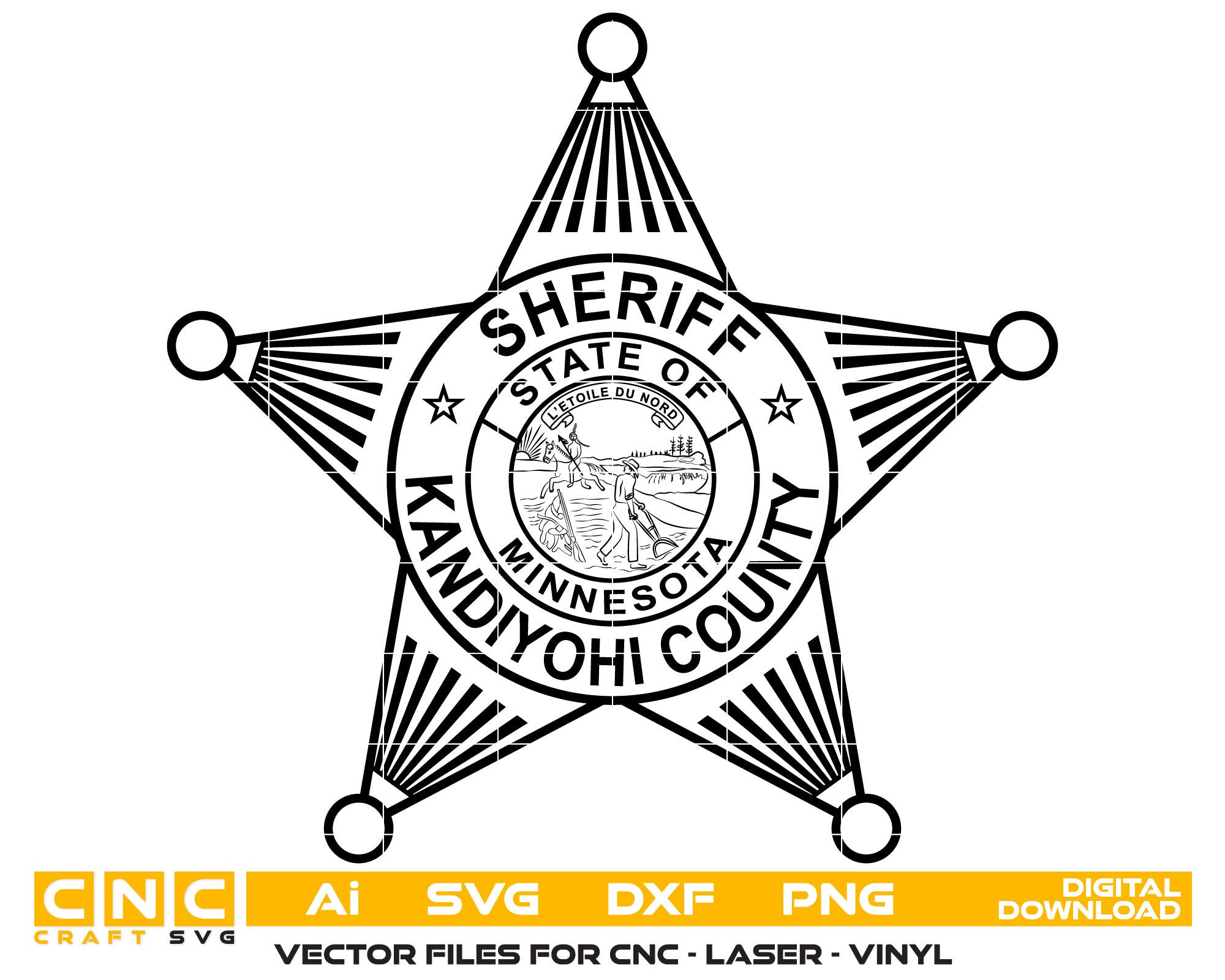 Kandiyohi County Sheriff Badge Vector Art, Ai,SVG, DXF, PNG, Digital F