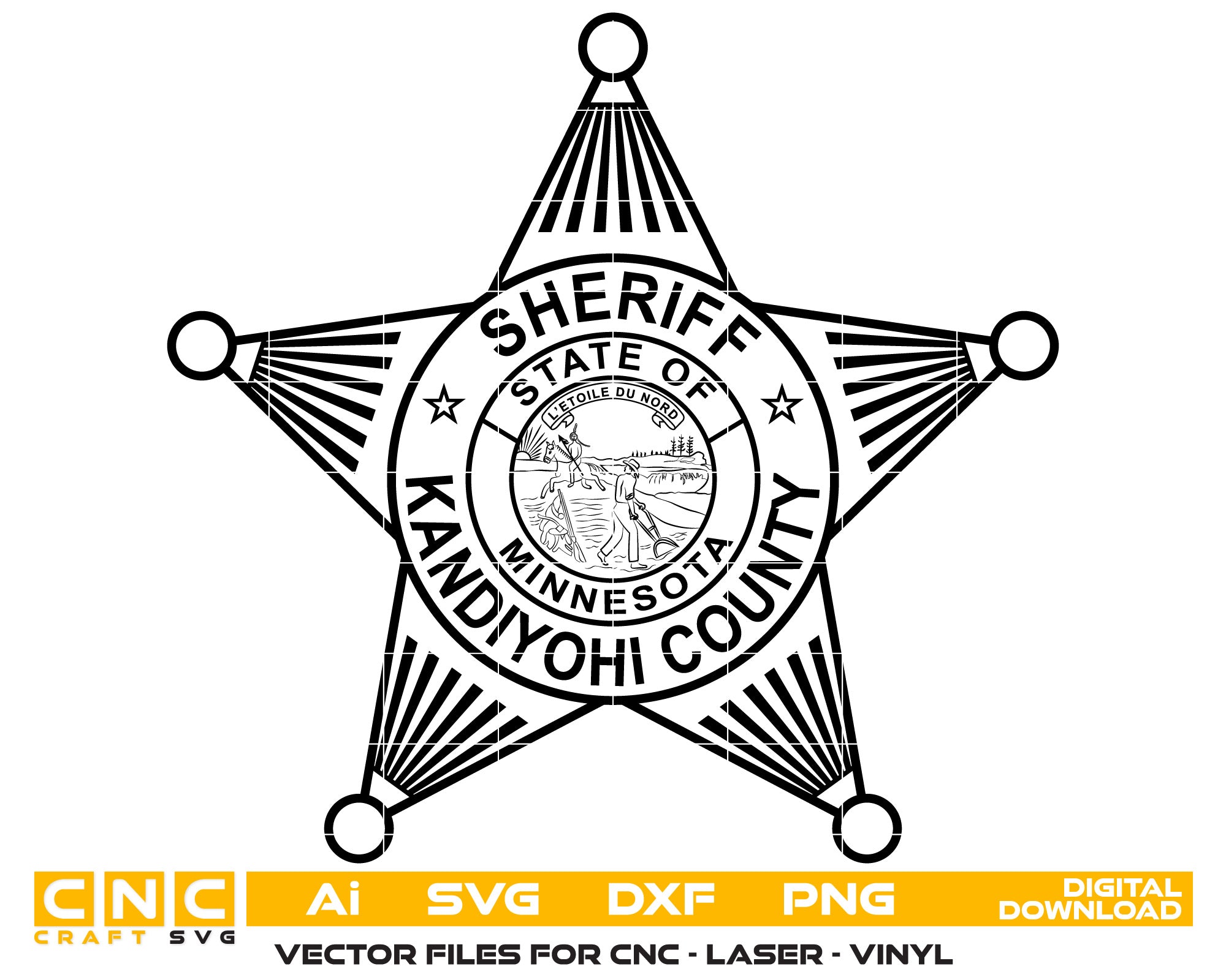 Kandiyohi County Sheriff Badge Vector Art, Ai,SVG, DXF, PNG, Digital Files