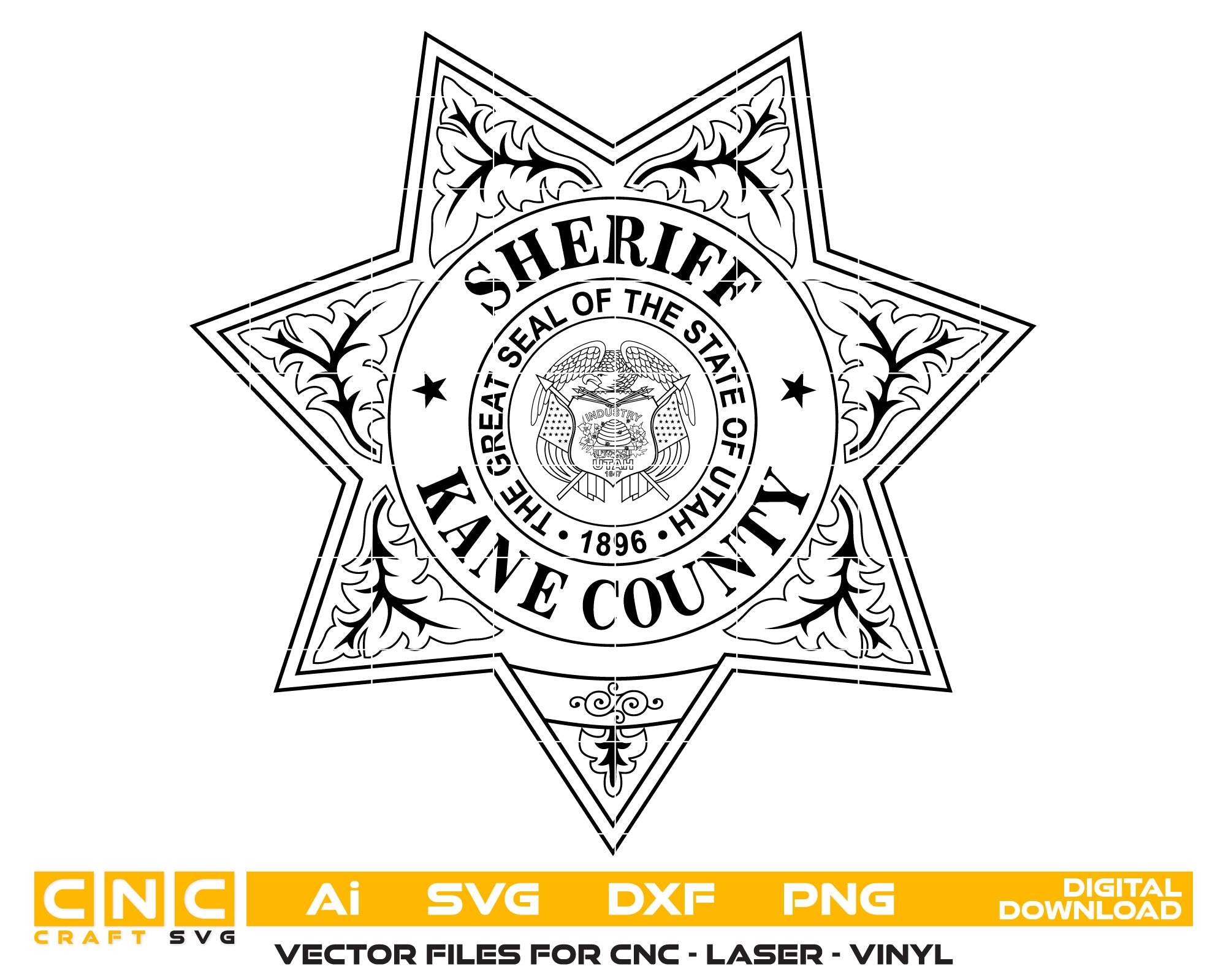 Kane County Sheriff Badge SVG, Utah Sheriff Badge Vector, Kane County Law Enforcement Badge, Sheriff’s Office Badge SVG, Police Badge Vector
