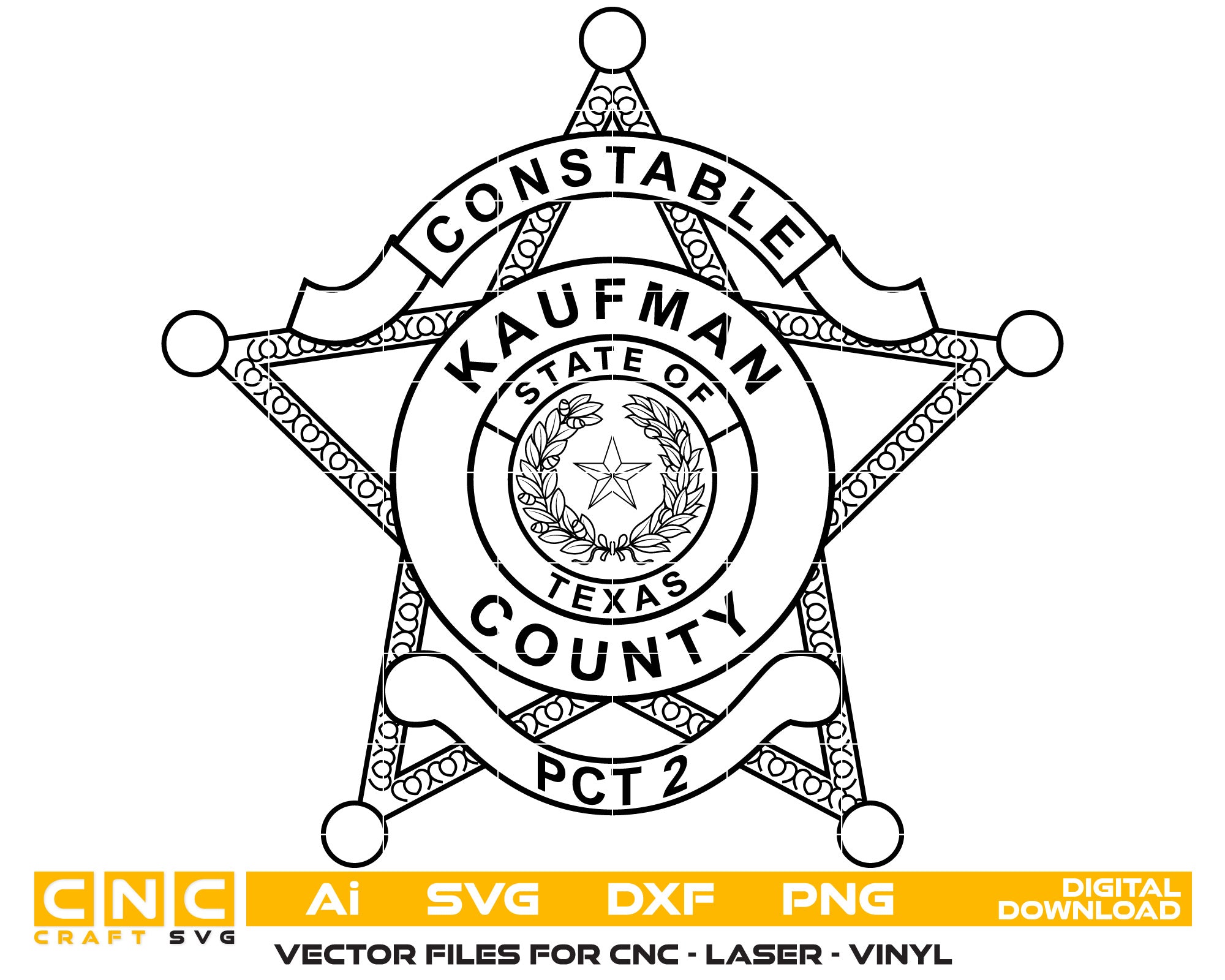 Kaufman County Constable Badge Vector Art, Ai,SVG, DXF, PNG, Digital Files