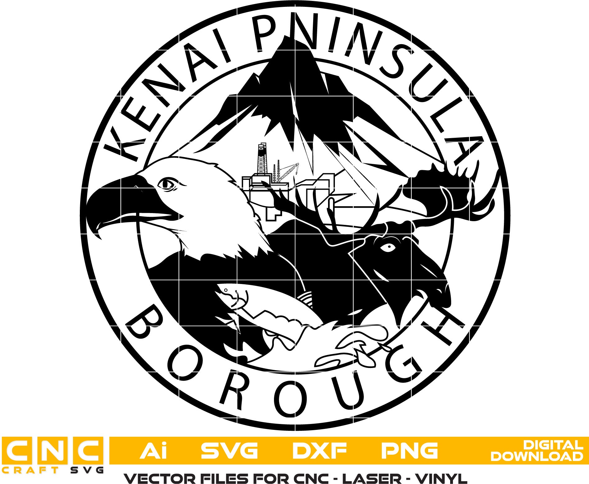 Kenai Pninsula Borough Seal Vector art Svg, Dxf, Jpg, Png and Ai files For laser engraving, woodworking, acrylic painting, and all printing machines.