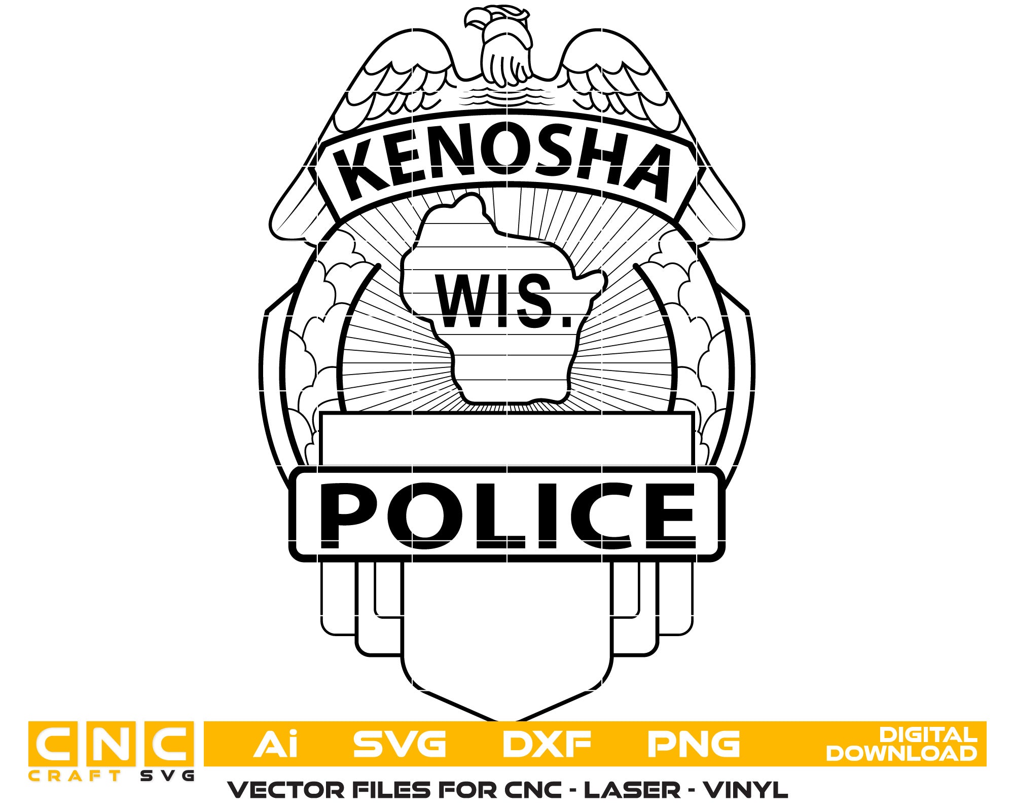 Kenosha Police  Badge Vector Art, Ai,SVG, DXF, PNG, Digital Files