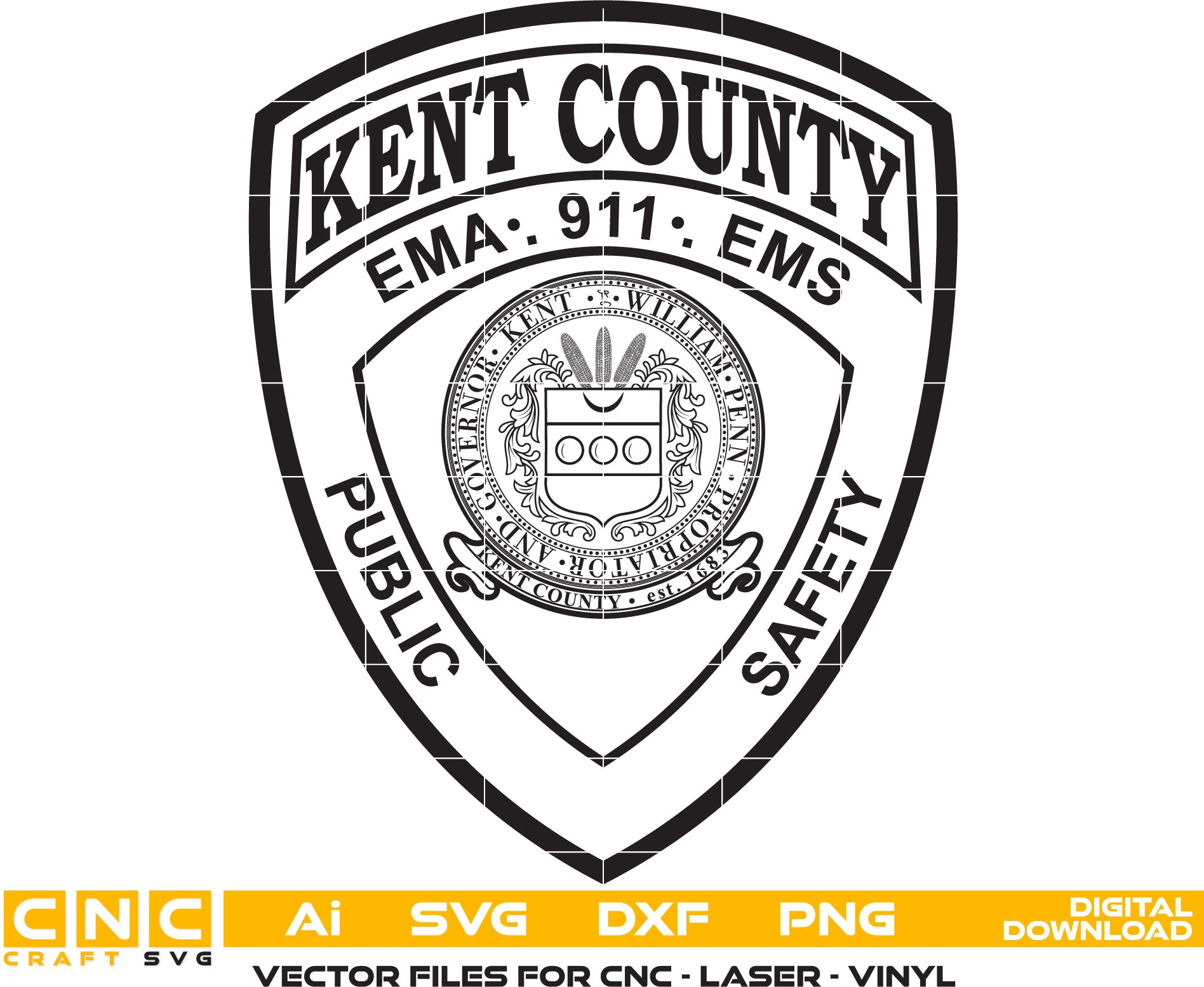 Kent County Public Safety Badge Vector art Svg, Dxf, Jpg, Png, and Ai files For laser engraving, woodworking, acrylic painting, and all printing machines.