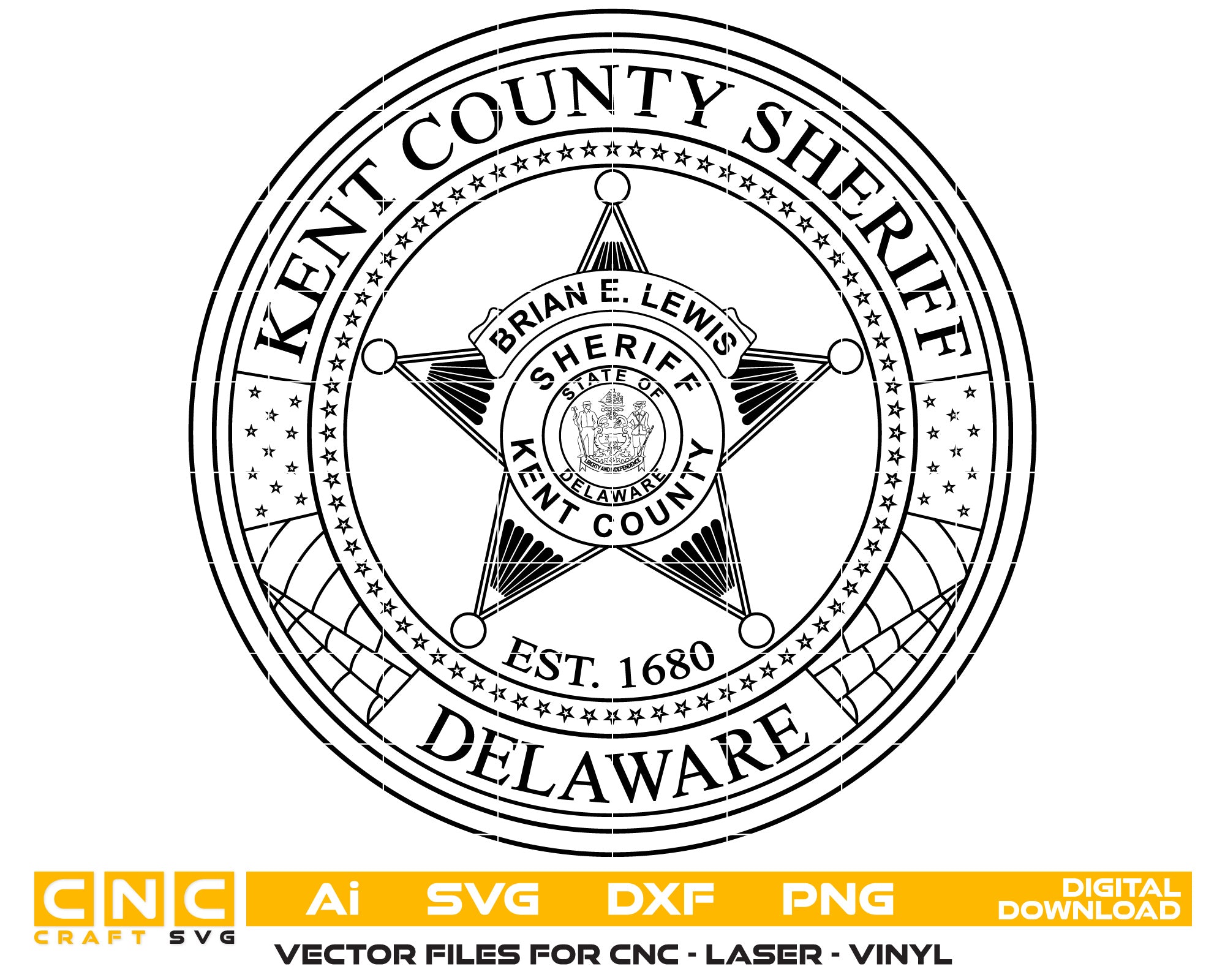 Kent County Sheriff Badge Vector Art, Ai,SVG, DXF, PNG, Digital Files