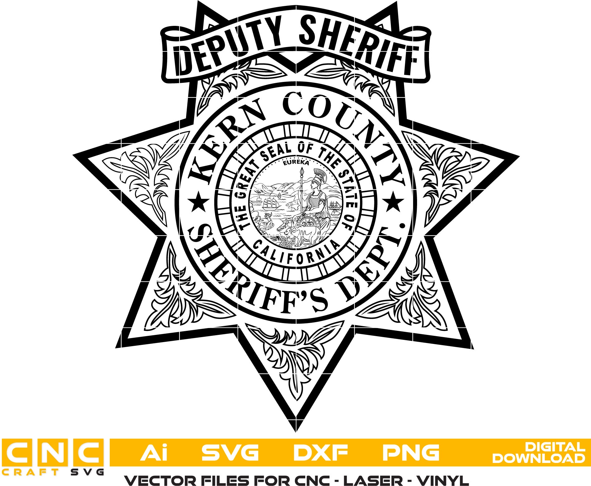 Kern County Deputy Sheriff Badge Vector art Svg, Dxf, Jpg, Png and Ai files For laser engraving, woodworking, acrylic painting, and all printing machines.