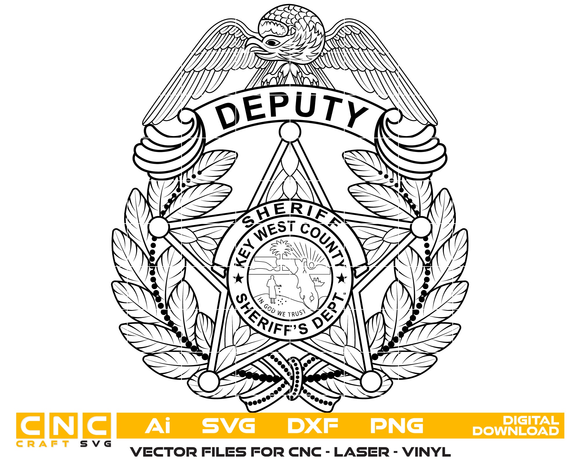 Key West County Sheriff Deputy Badge Vector Art, Ai,SVG, DXF, PNG, Digital Files