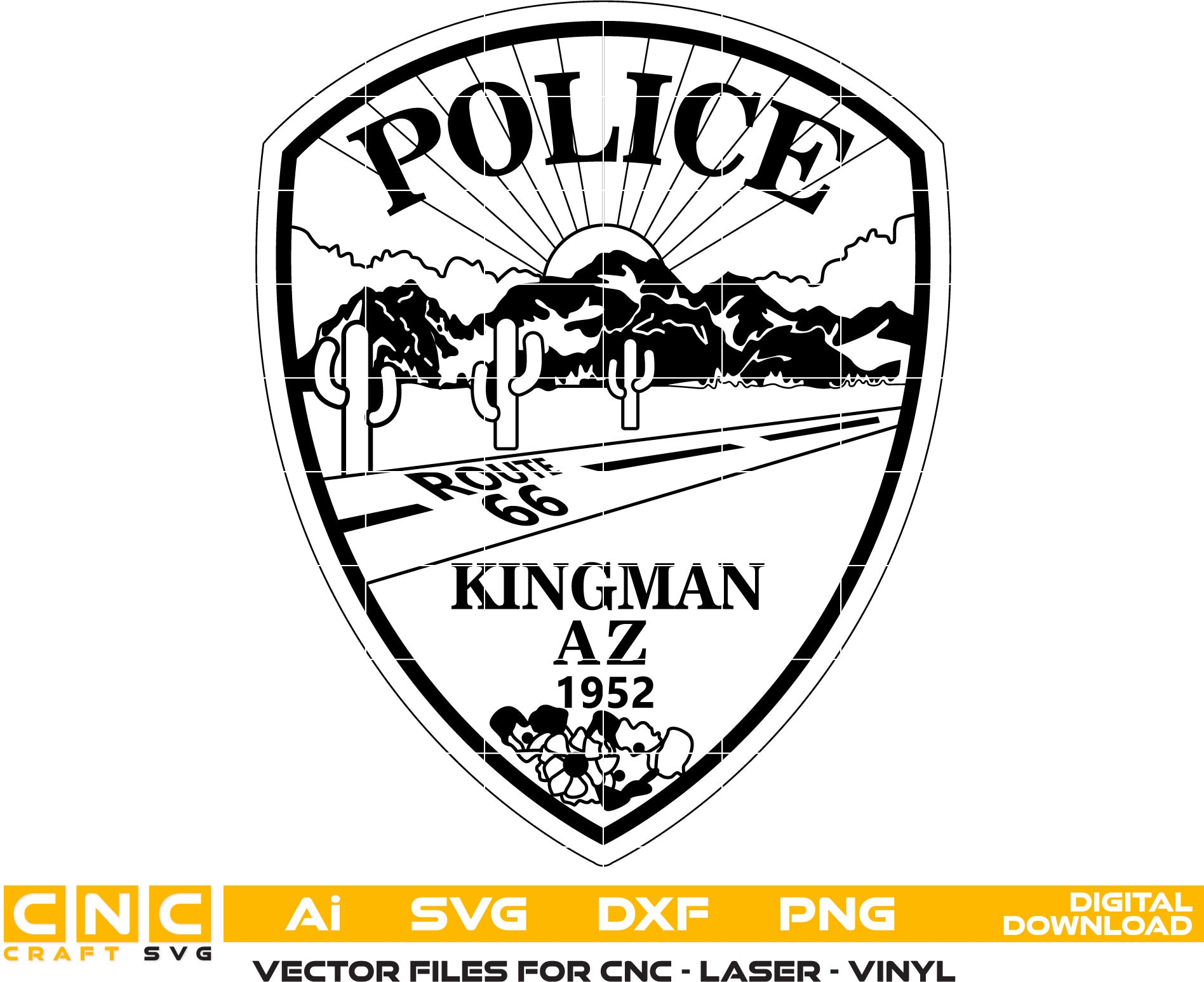 Kingman Police Badge, Arizona Police Badge Vector art Svg, Dxf, Jpg, Png and Ai files For laser engraving, woodworking, acrylic painting, and all printing machines.