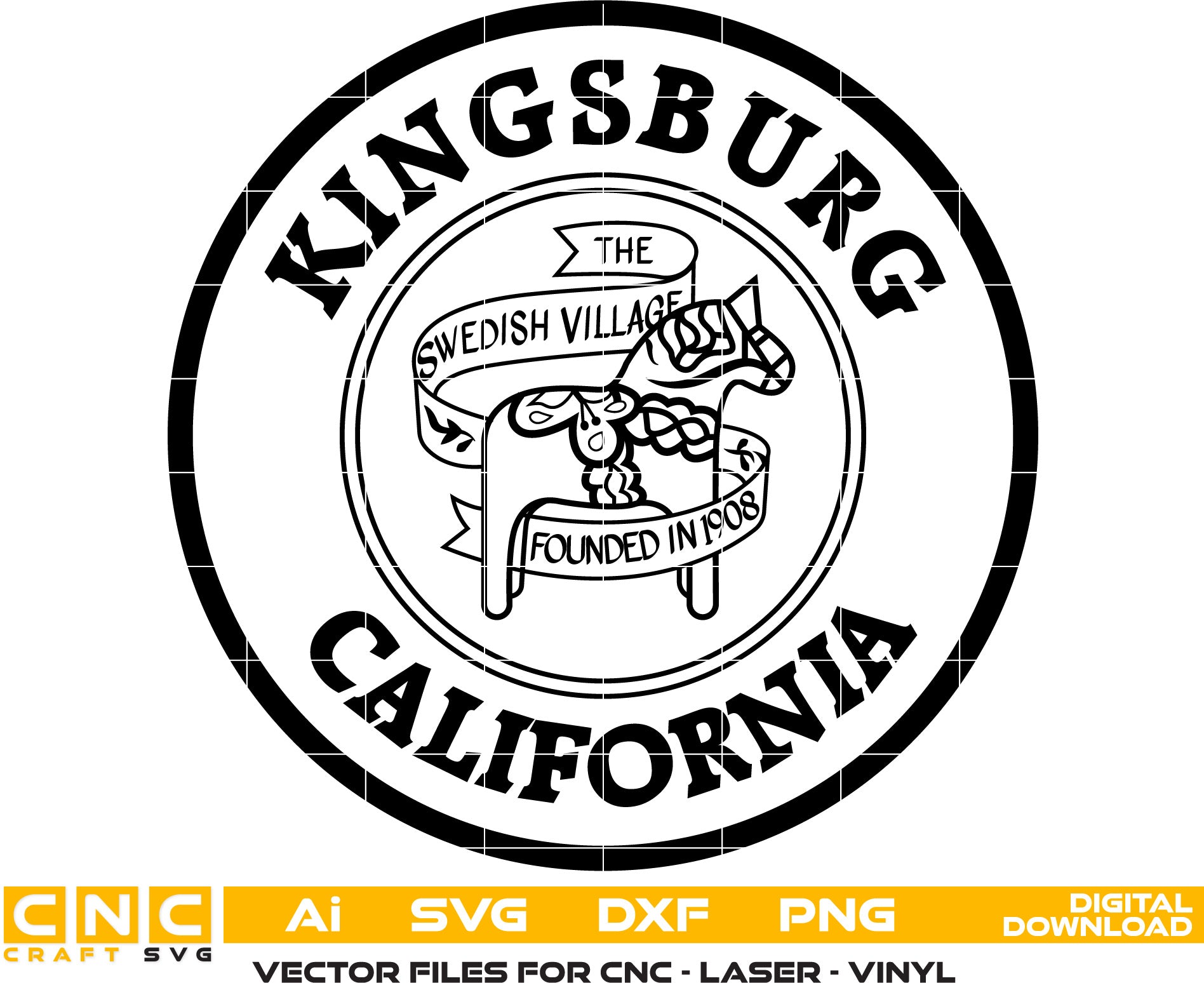 Kingsburg California Seal Vector art Svg, Dxf, Jpg, Png, and Ai files For laser engraving, woodworking, acrylic painting, and all printing machines.