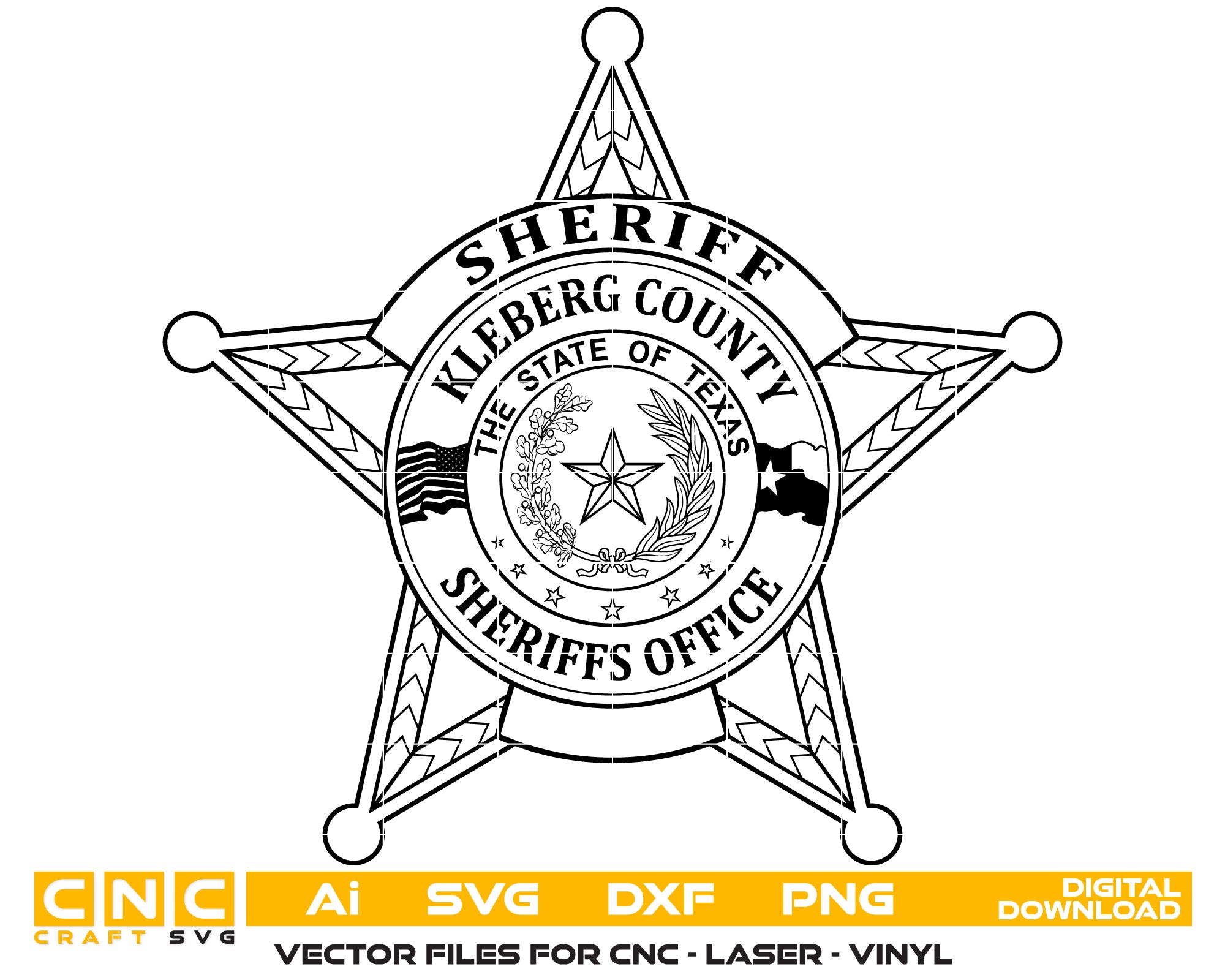 Kleberg County Sheriff Office Badge Vector Art, Ai,SVG, DXF, PNG, Digital Files