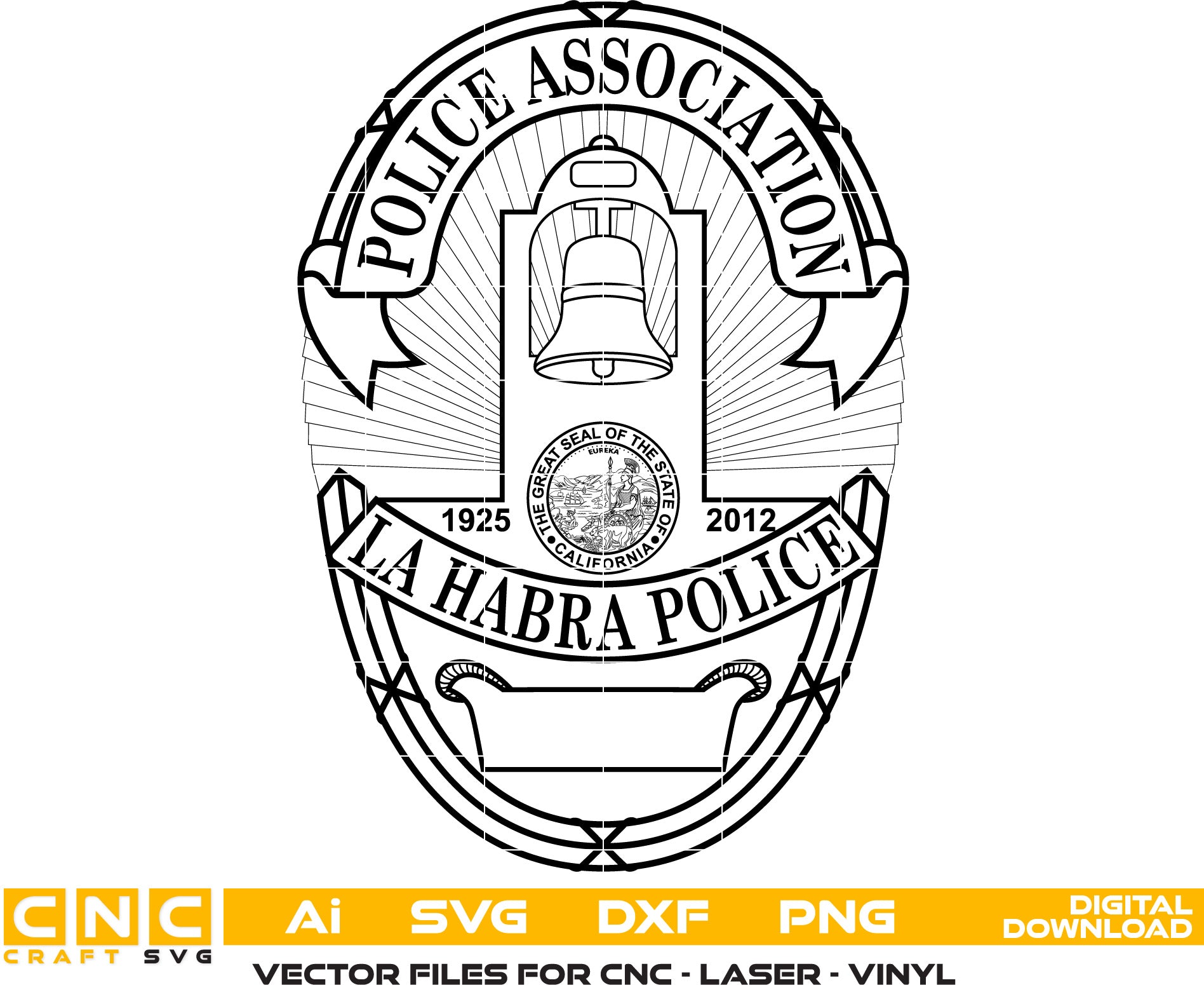 La Habra Police Association Badge Vector art Svg, Dxf, Jpg, Png, and Ai files For laser engraving, woodworking, acrylic painting, and all printing machines.