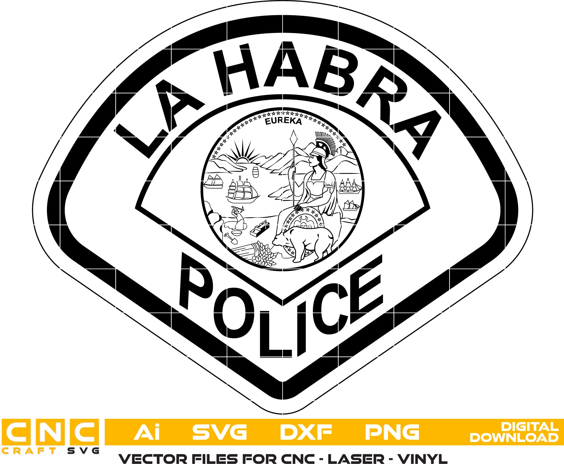 Digital La Habra Police Badge Files - SVG, DXF, PNG, AI