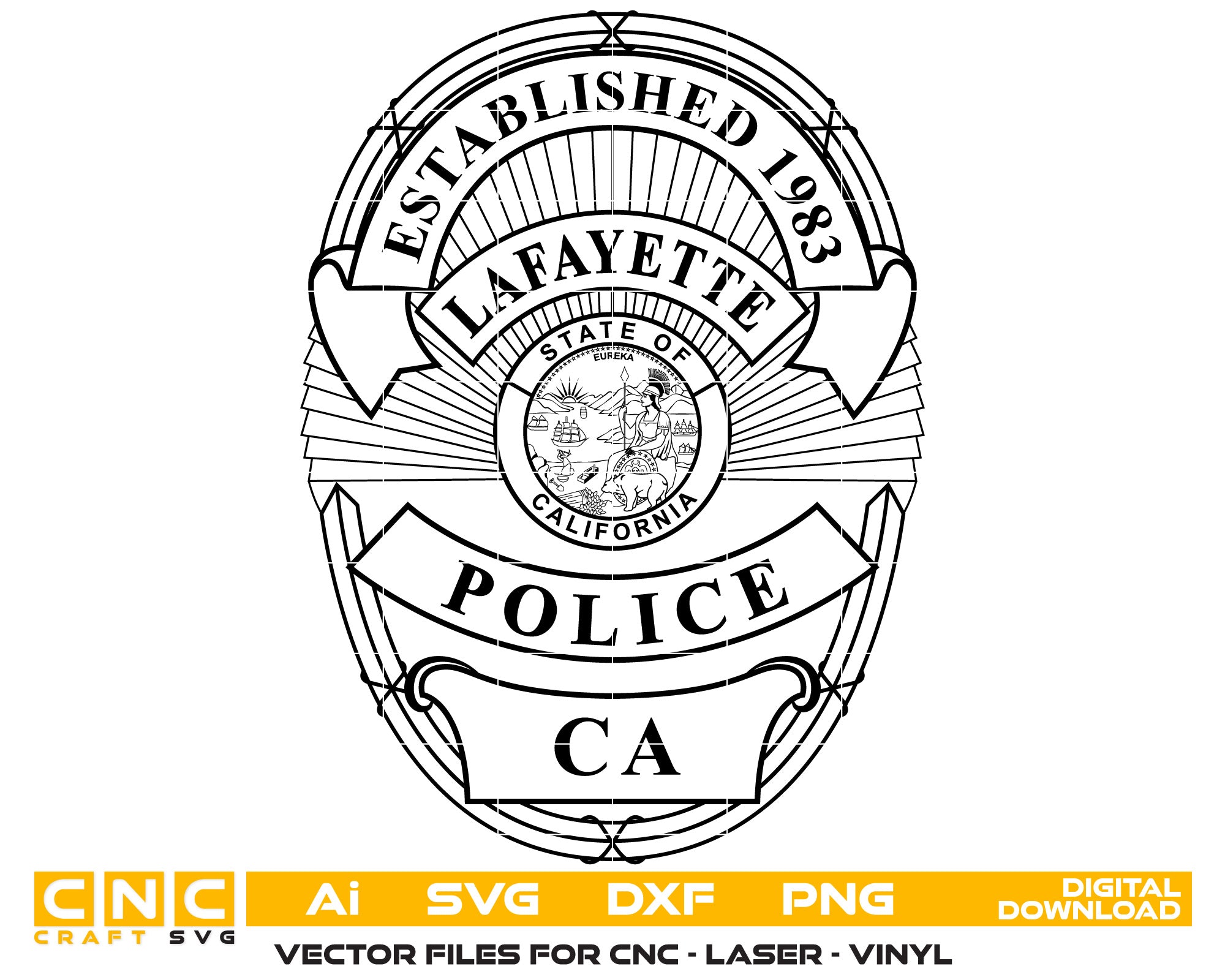 Lafayette Police Badge Vector Art, Ai,SVG, DXF, PNG, Digital Files