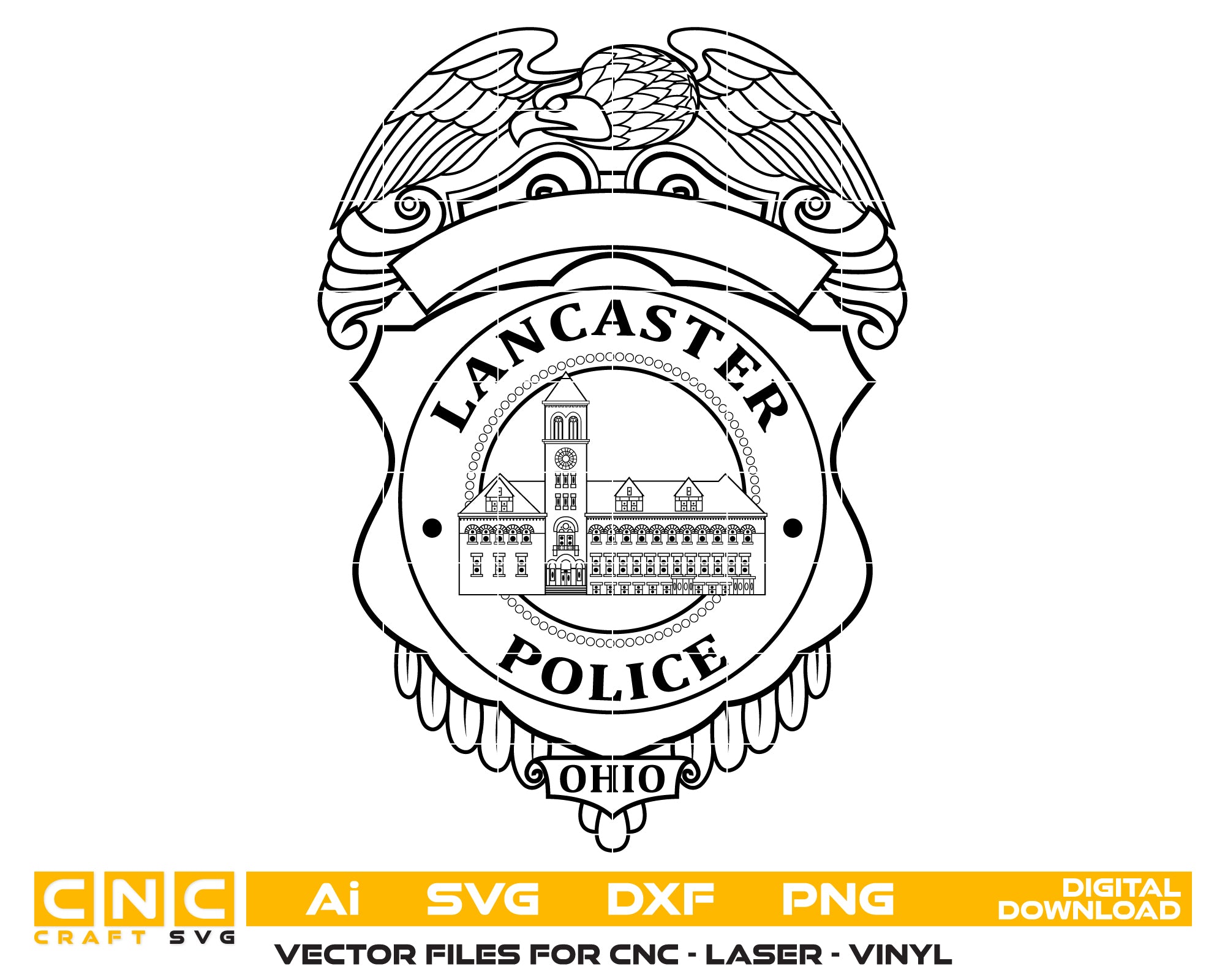 Lancaster Police Department Badge SVG, Lancaster Ohio Police Emblem, Ohio Law Enforcement Badge, Lancaster Police Badge Vector, Police Department Logo