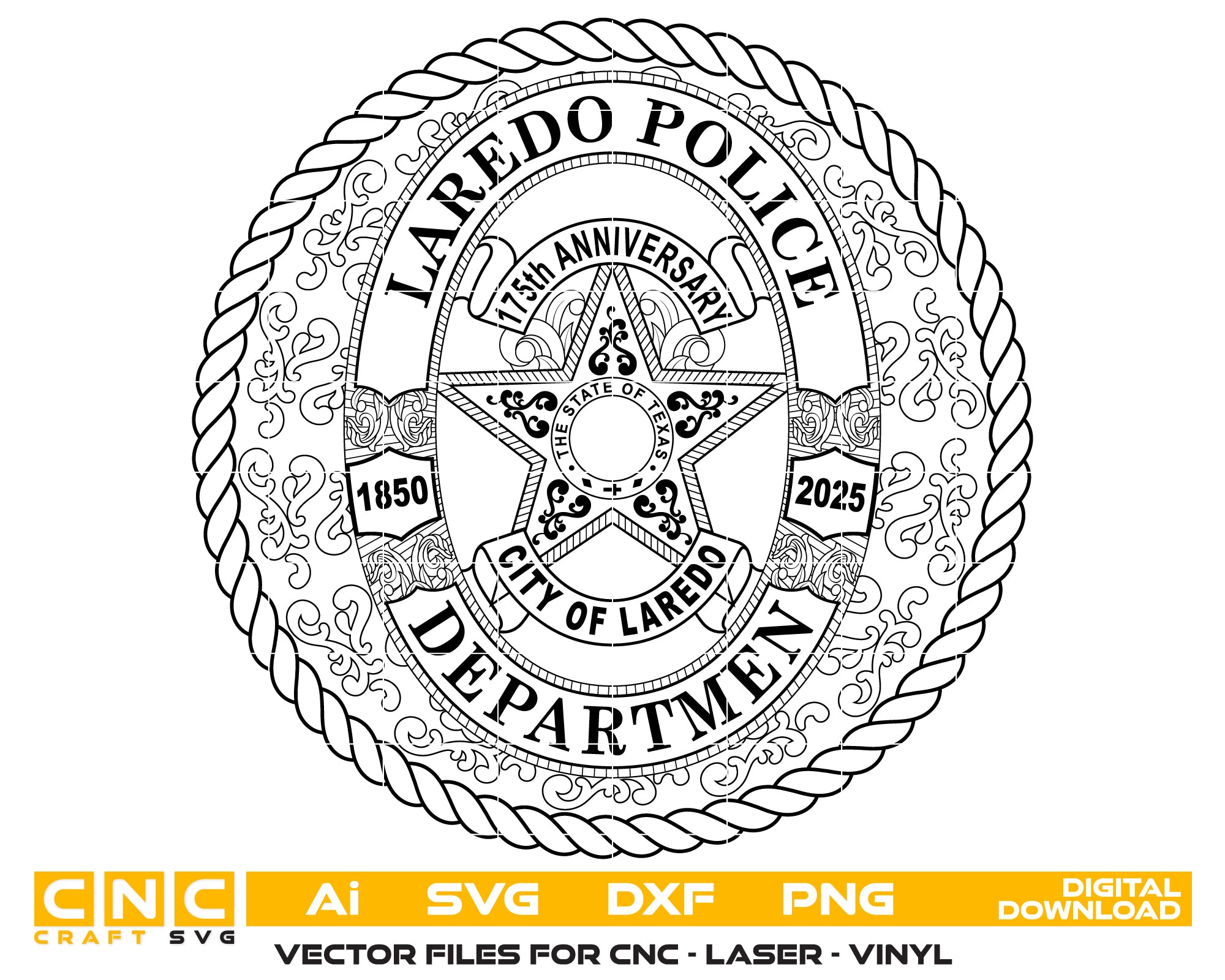 Laredo Police Department Badge Texas SVG, Laredo TX Police Emblem Vector, Laredo Police Badge SVG, Texas Police Badge Vector, Laredo Police Department Logo