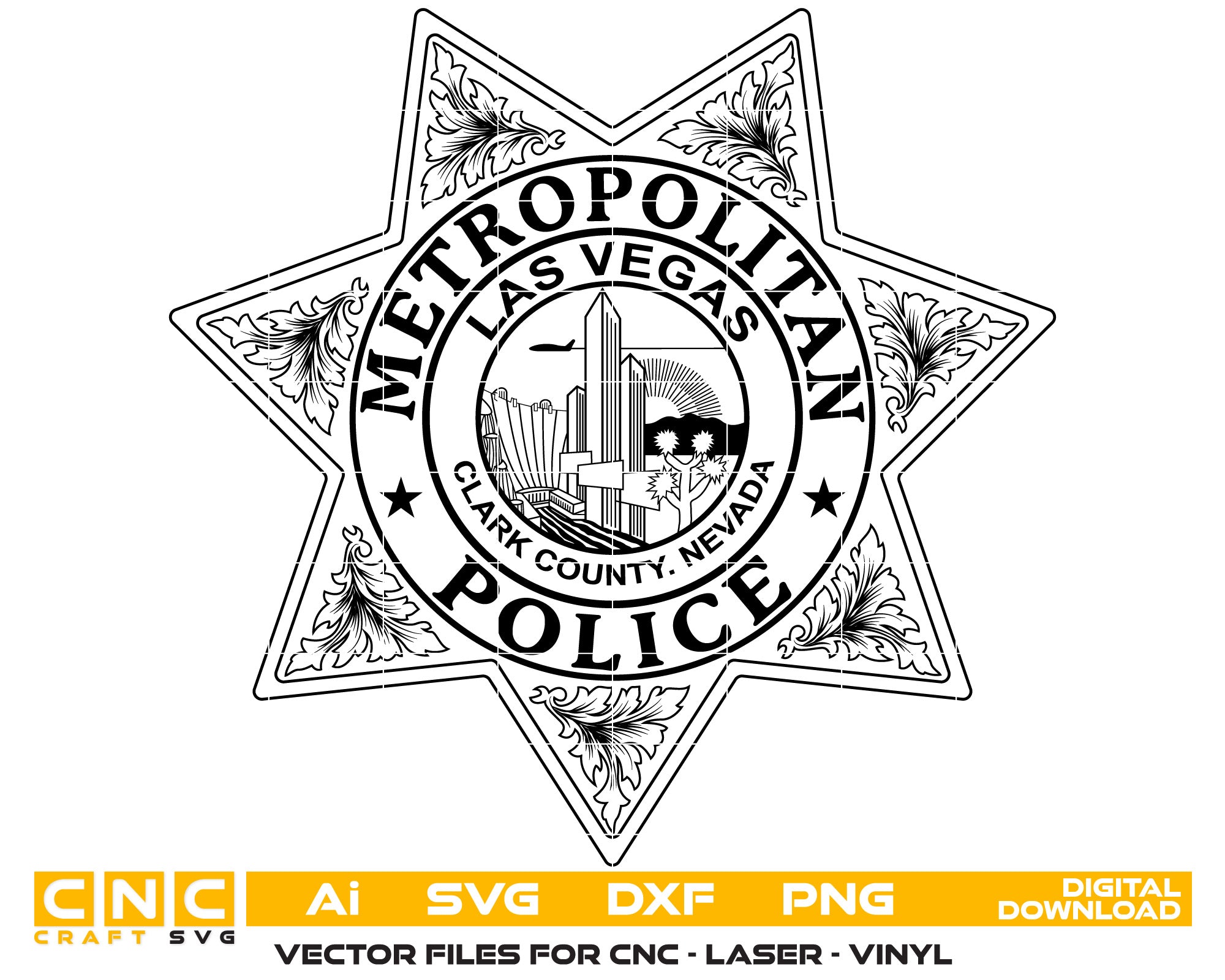 Las Vegas Metropolitan Police Badge Vector Art, Ai,SVG, DXF, PNG, Digi