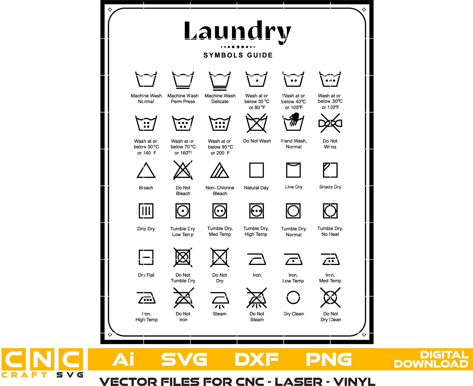 Laundry Symbols Guide Digital File