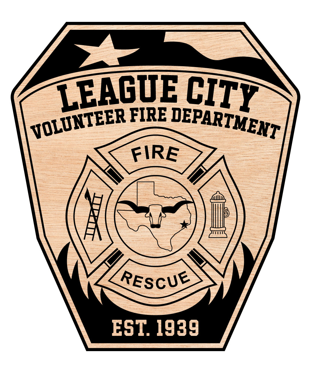 League City Volunteer Fire Department Badge SVG, Fire Department Badge Vector, League City Fire Badge, Firefighter Badge SVG, Fire Company Badge Vector