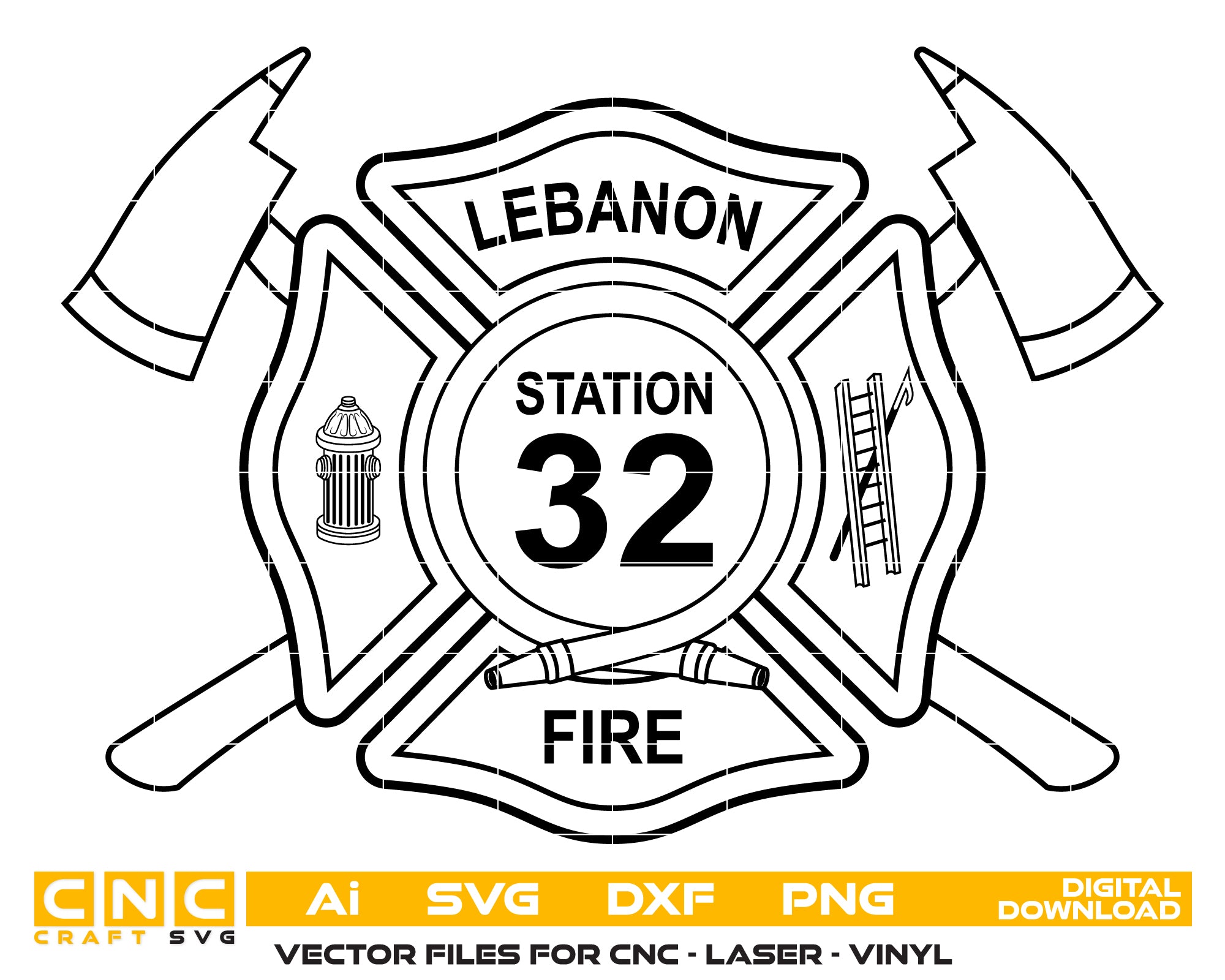 Lebanon Fire Department 32 Station Badge SVG, Station 32 Fire Badge Vector, Lebanon FD Badge Emblem, Firefighter Badge SVG, Fire Department Vector File