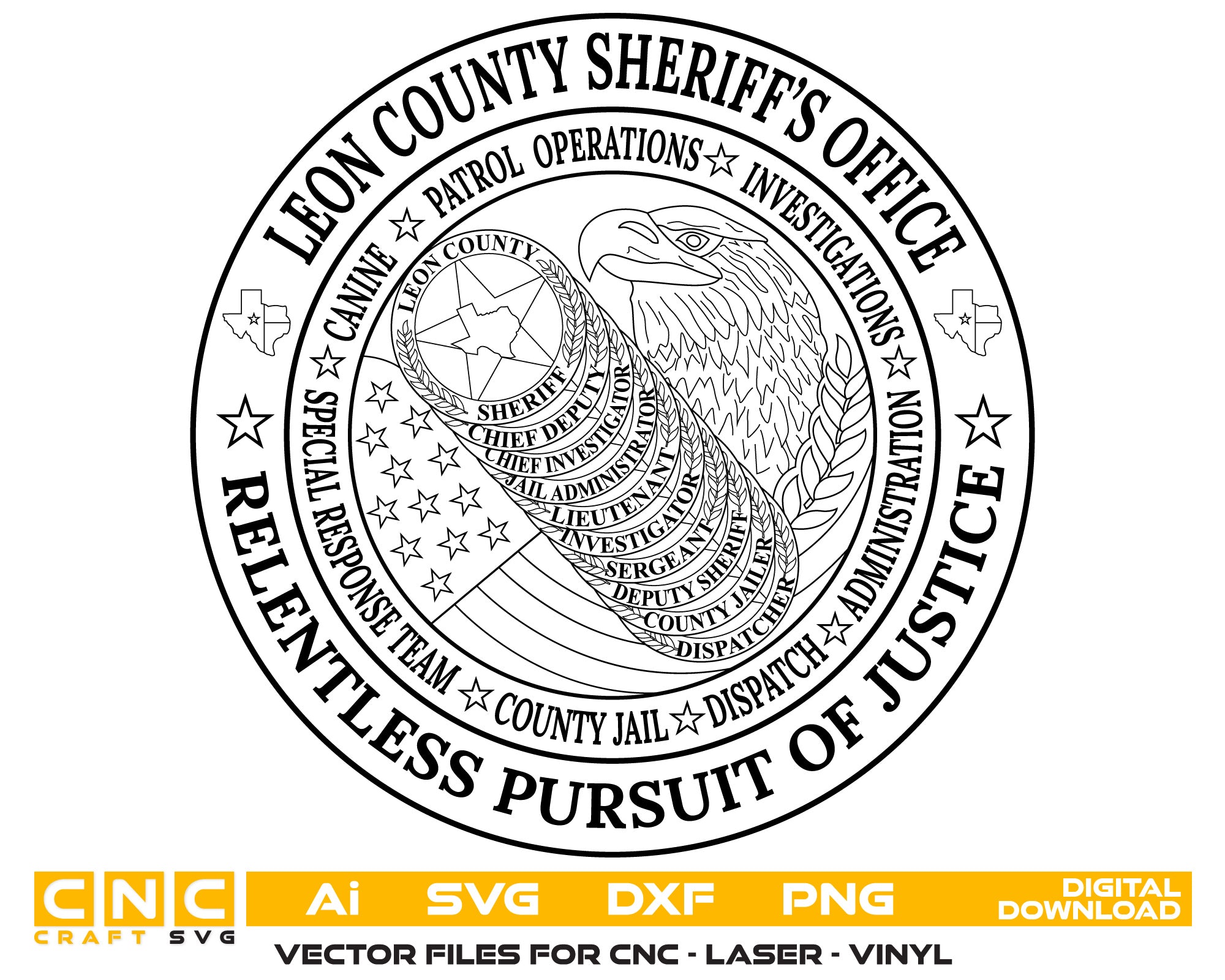 Leon County Sheriff Justice  Seal Vector Art, Ai,SVG, DXF, PNG, Digital Files