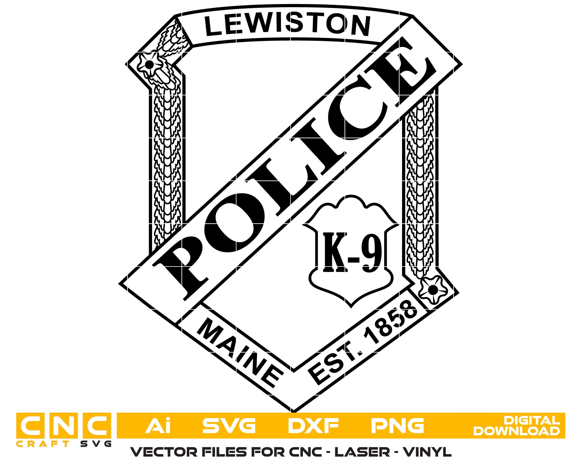 Lewiston Police Badge Vector Art, Ai,SVG, DXF, PNG, Digital Files