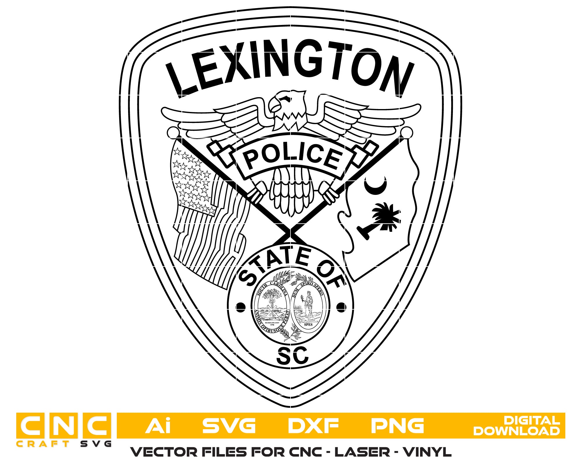 Lexington Police Badge Vector Art, Ai,SVG, DXF, PNG, Digital Files