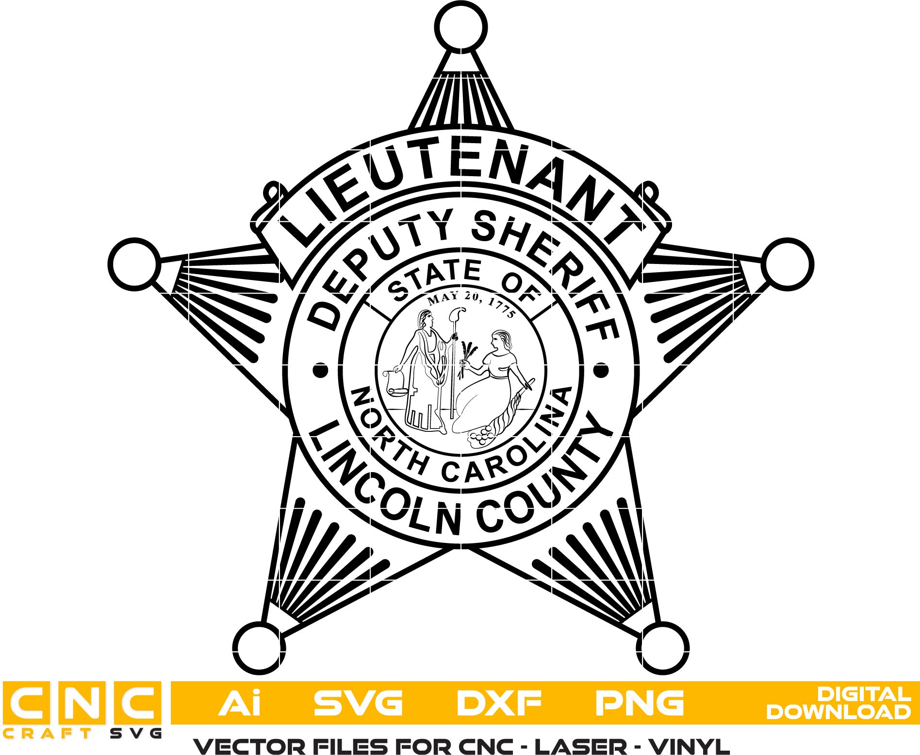 Lincoln County Deputy Sheriff Lieutenant Badge Vector Art, Ai,SVG, DXF, PNG, Digital Files