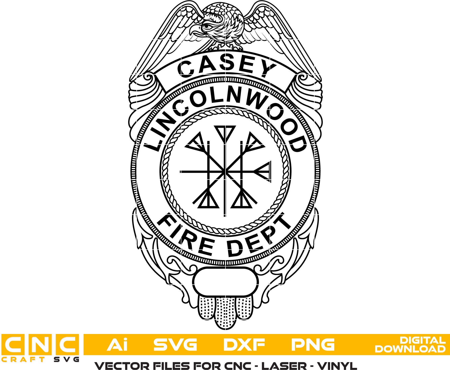 Lincolnwood Fire Dept Badge Vector art Svg, Dxf, Jpg, Png and Ai files For laser engraving, woodworking, acrylic painting, and all printing machines.